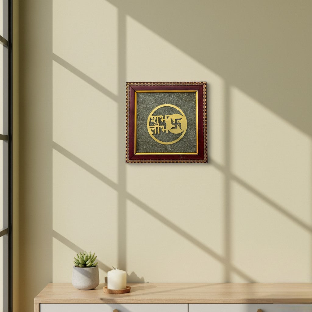 Shubh Labh Frame with Natural Pyrite Crystals
