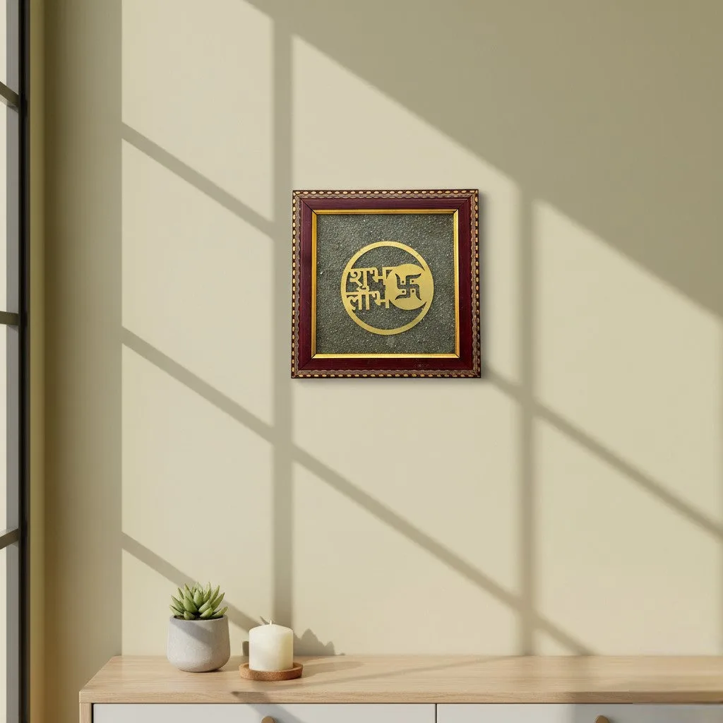 Shubh Labh Frame with Natural Pyrite Crystals