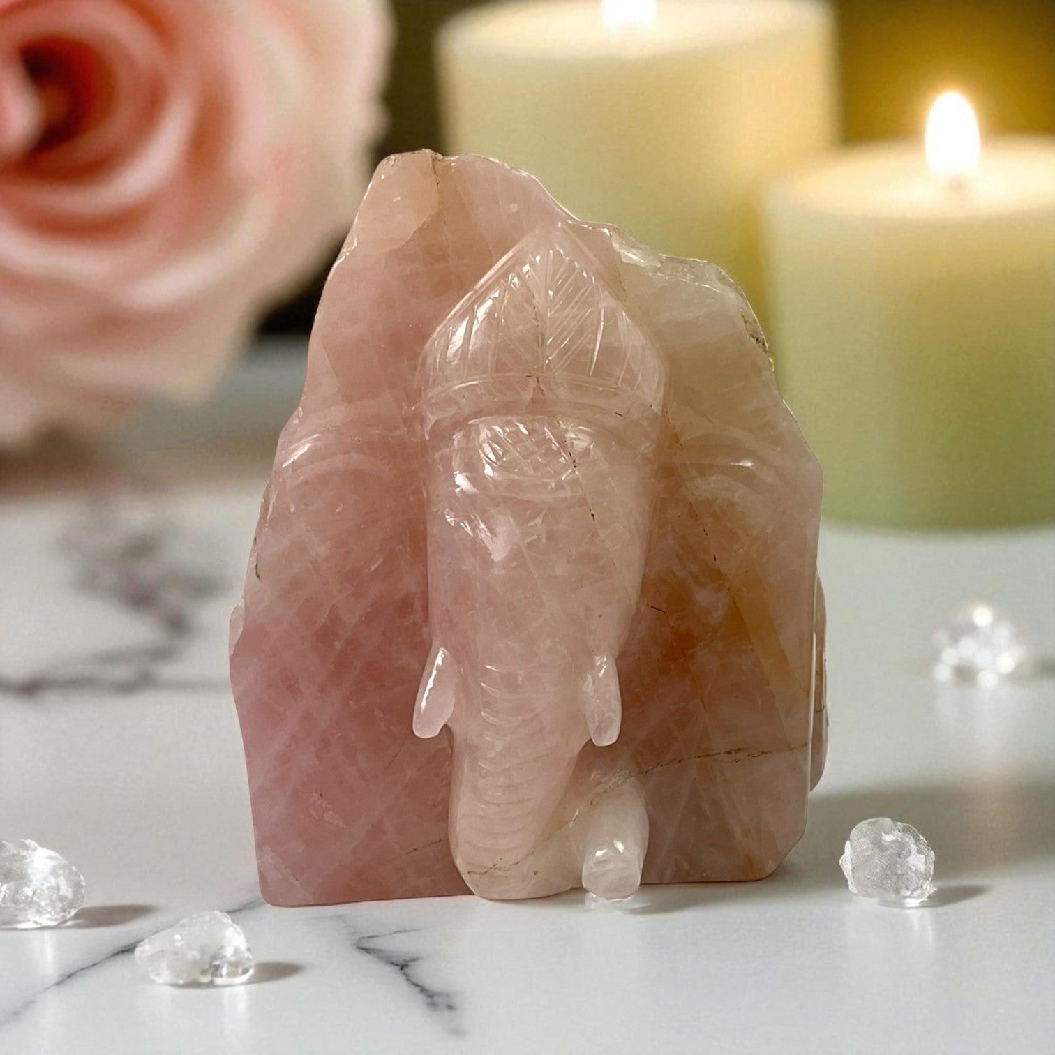 Rose Quartz Slab Ganesh Statue