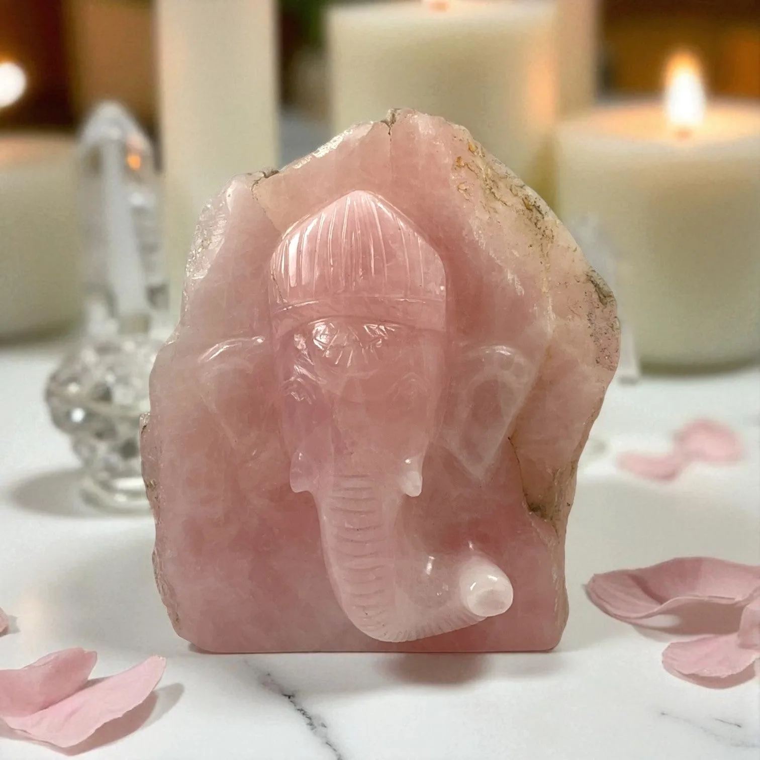 Rose Quartz Slab Ganesh Statue