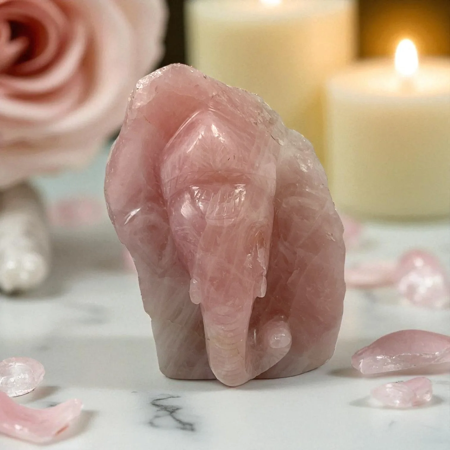 Rose Quartz Slab Ganesh Statue