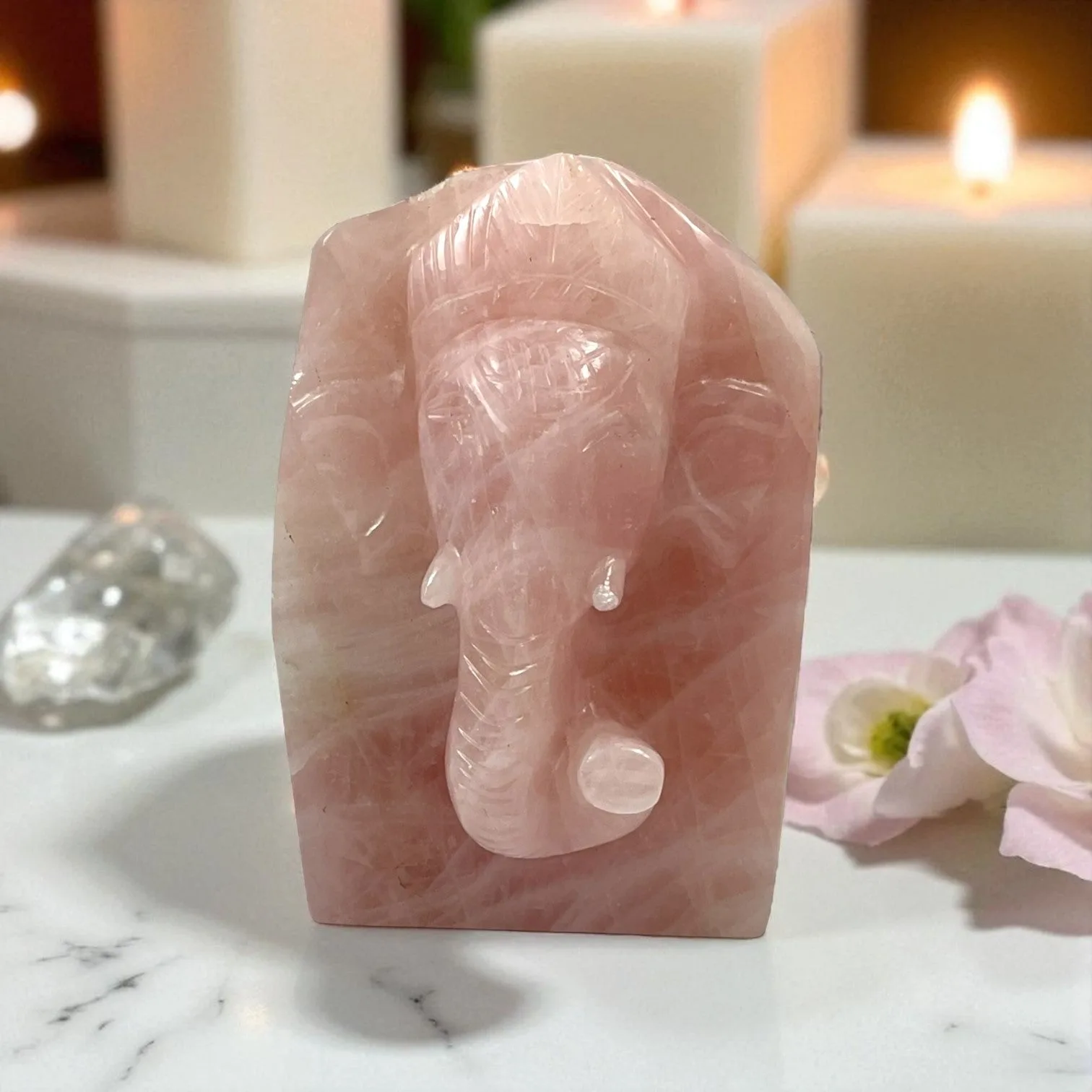 Rose Quartz Slab Ganesh Statue