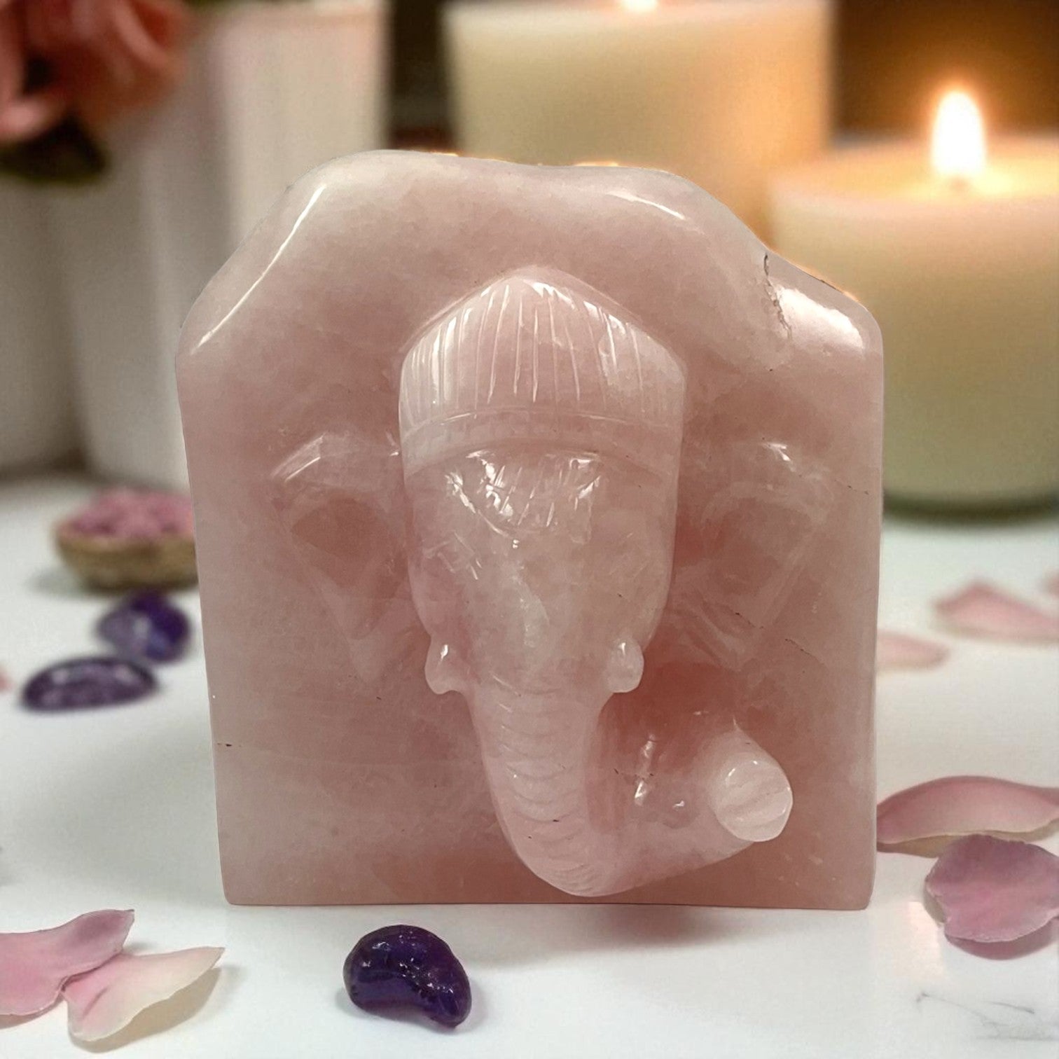 Rose Quartz Slab Ganesh Statue