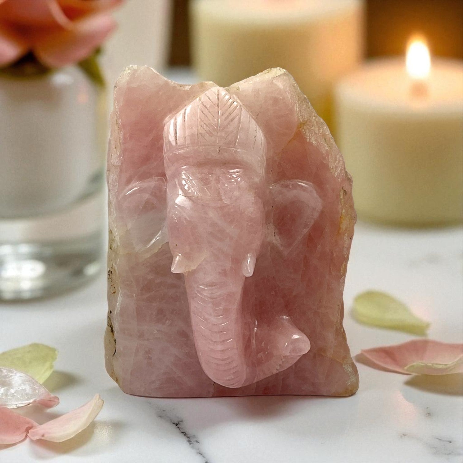 Rose Quartz Slab Ganesh Statue