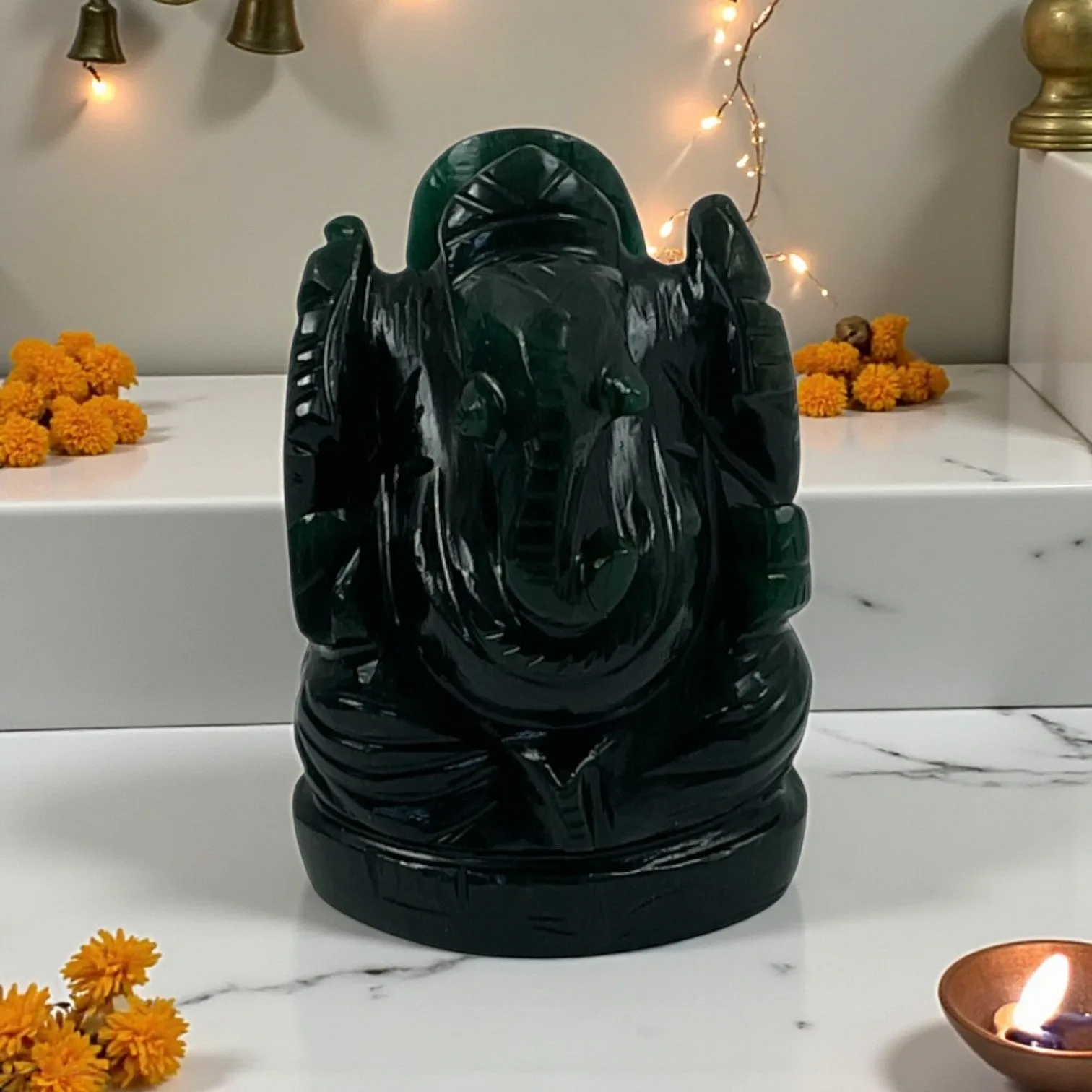 Natural Green Aventurine Lord Ganesha Idol for Wealth & Prosperity