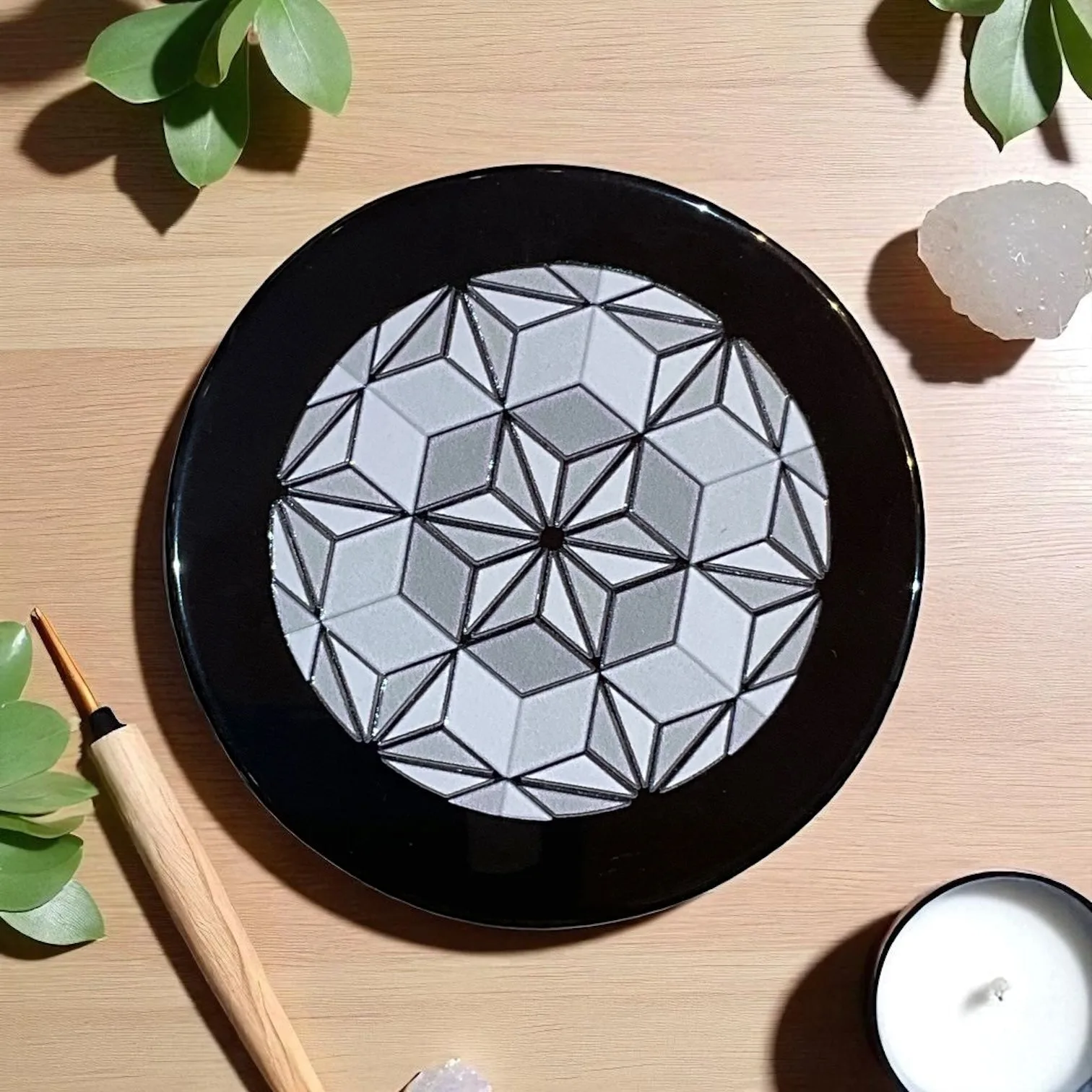 Black Agate Crystal Charging Plate