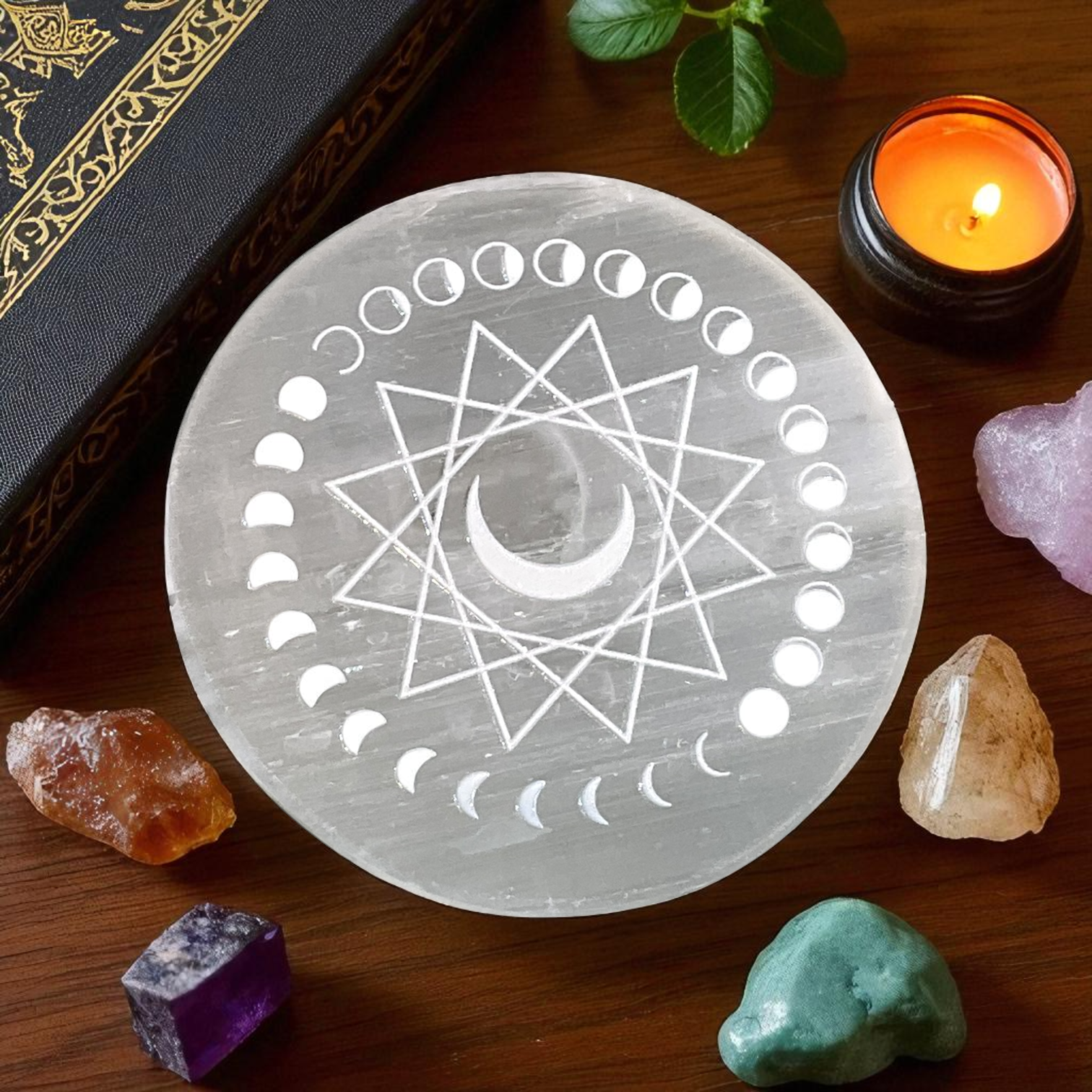 Selenite Round Charging Plate