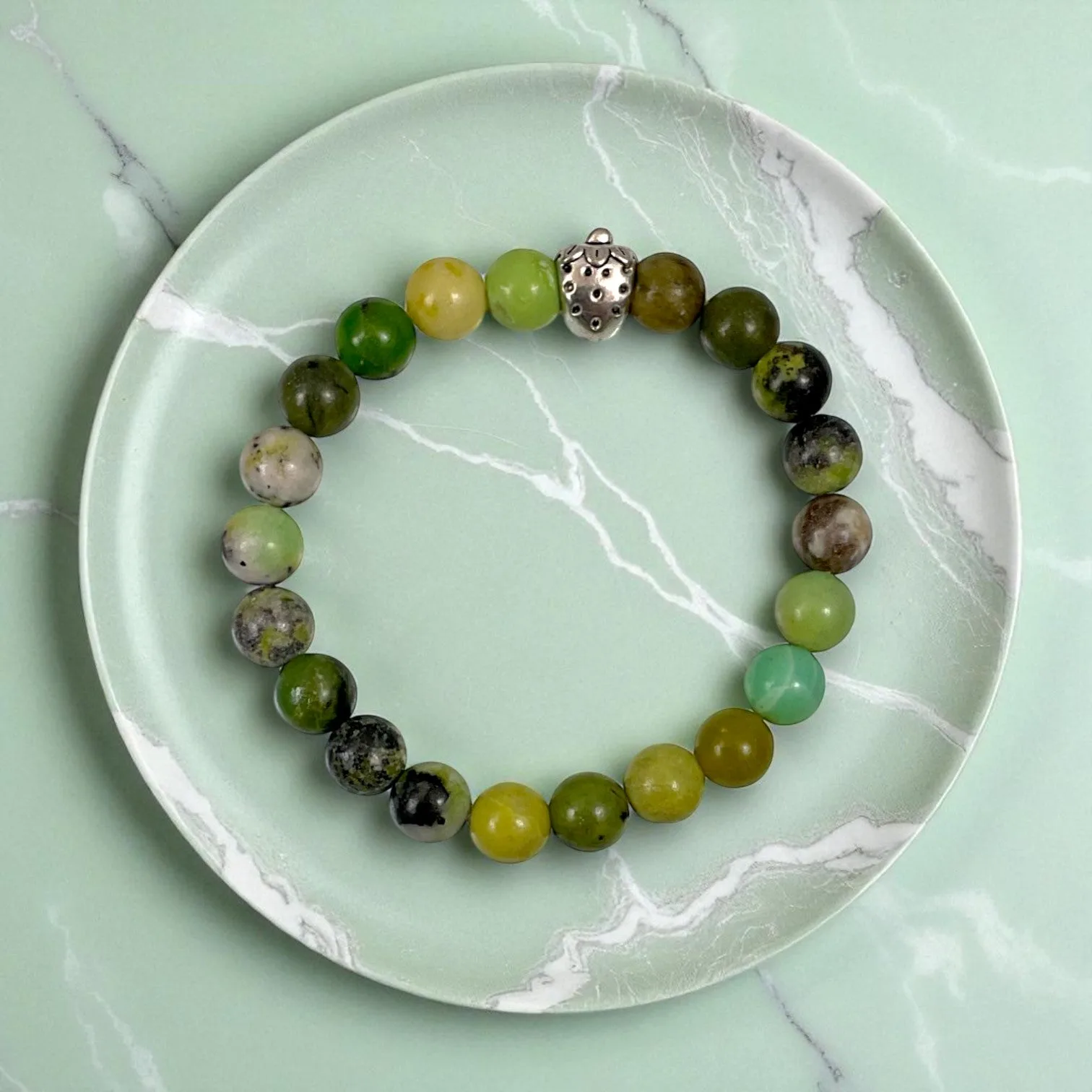 Chrysoprase Heart Chakra Healing Crystal Bracelet ( 8 mm Beads )