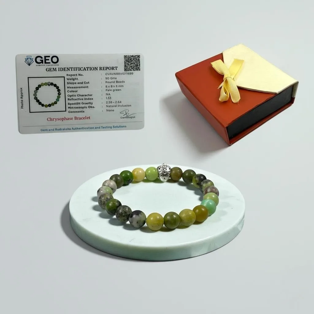 Chrysoprase Heart Chakra Healing Crystal Bracelet ( 8 mm Beads )