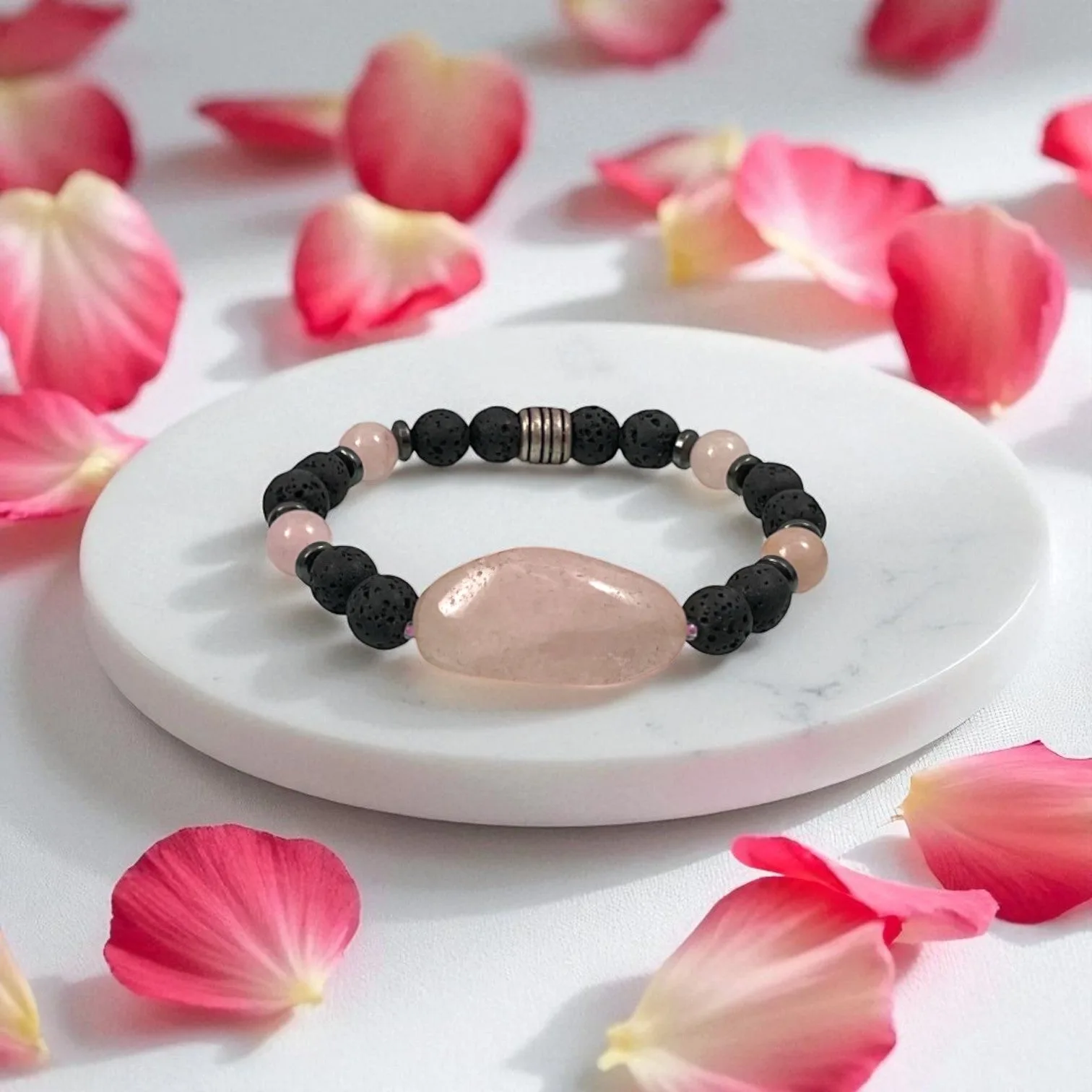 Rose Quartz, Lava & Hematite Forever relationship bracelet 8mm Beads