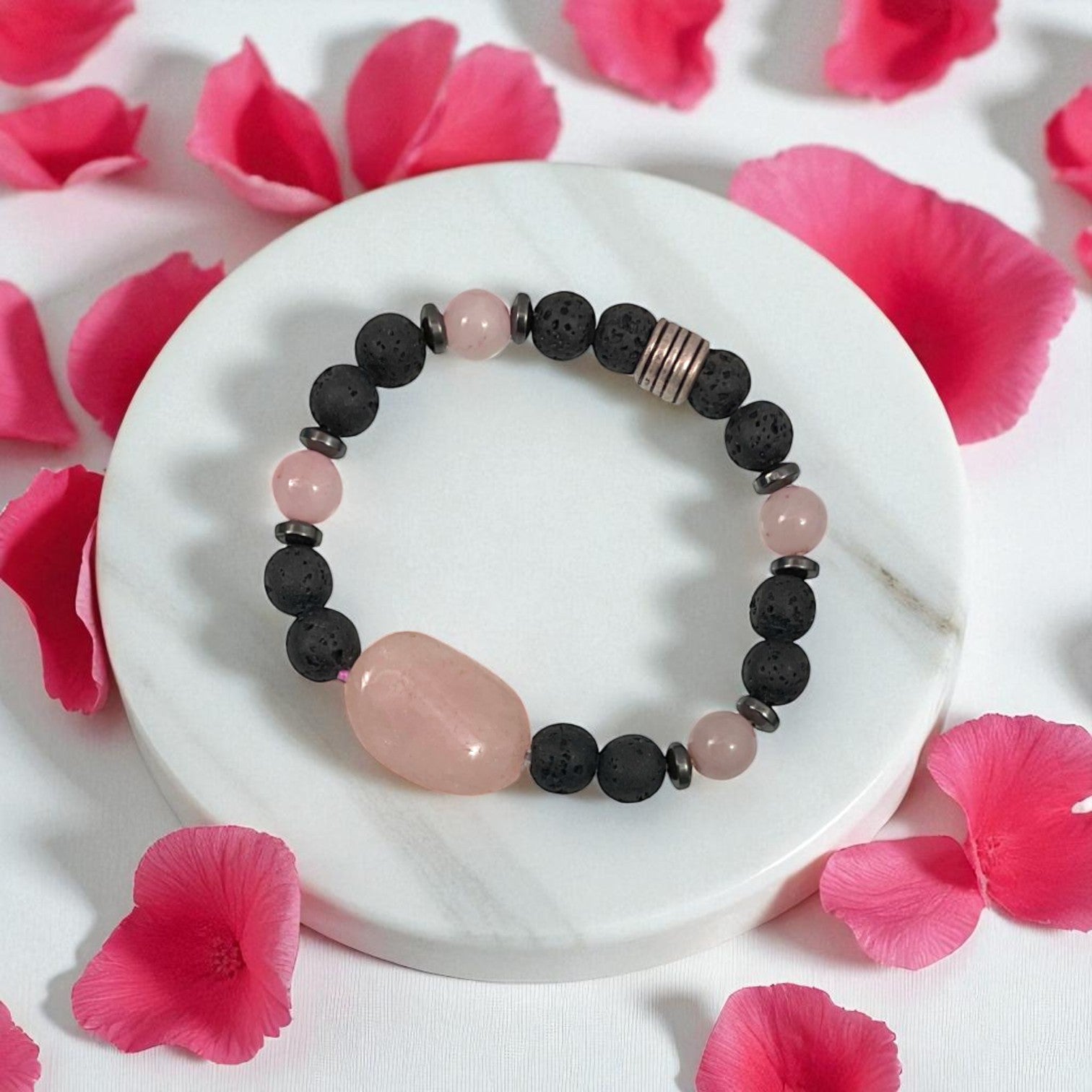 Rose Quartz, Lava & Hematite Forever relationship bracelet 8mm Beads