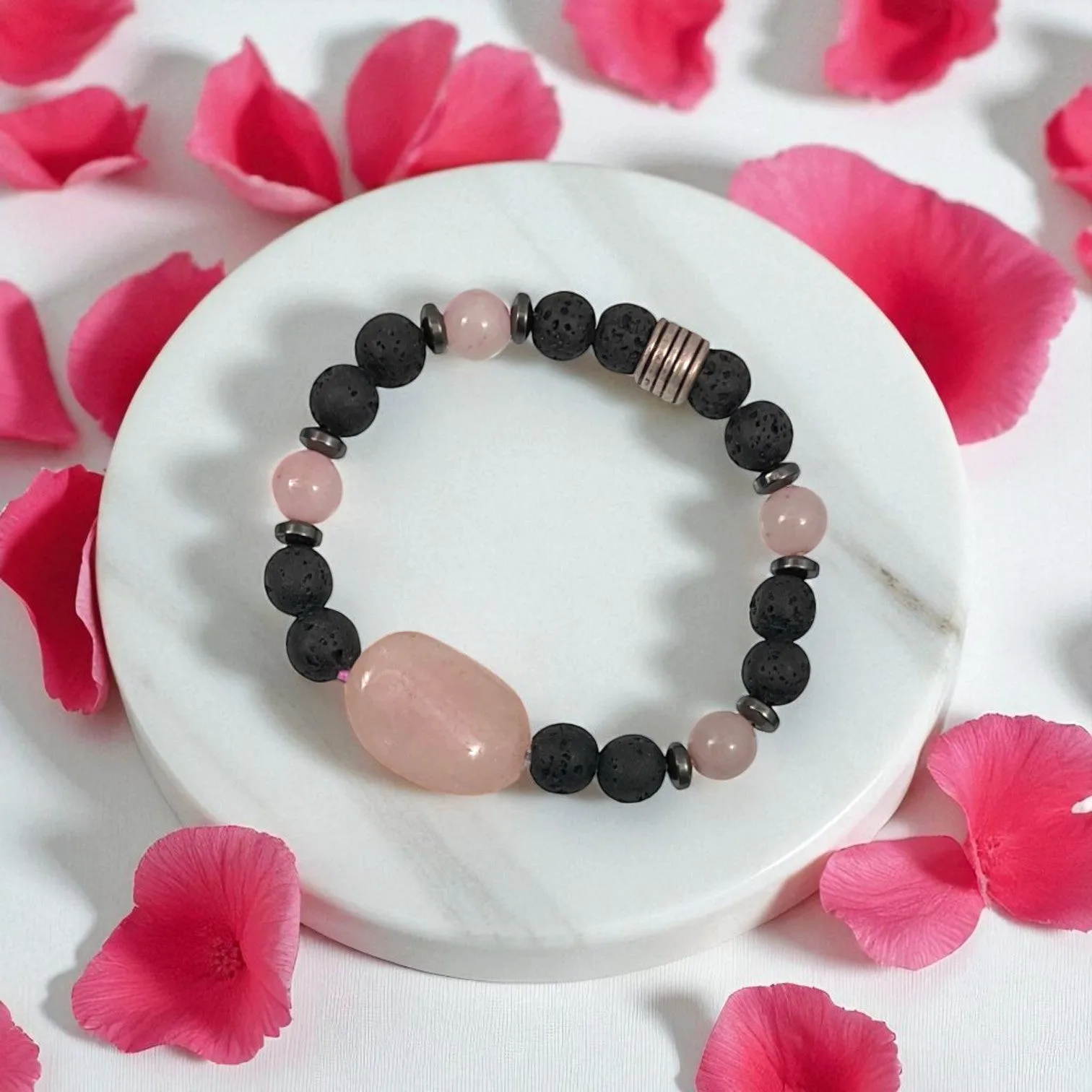 Rose Quartz, Lava & Hematite Forever relationship bracelet 8mm Beads