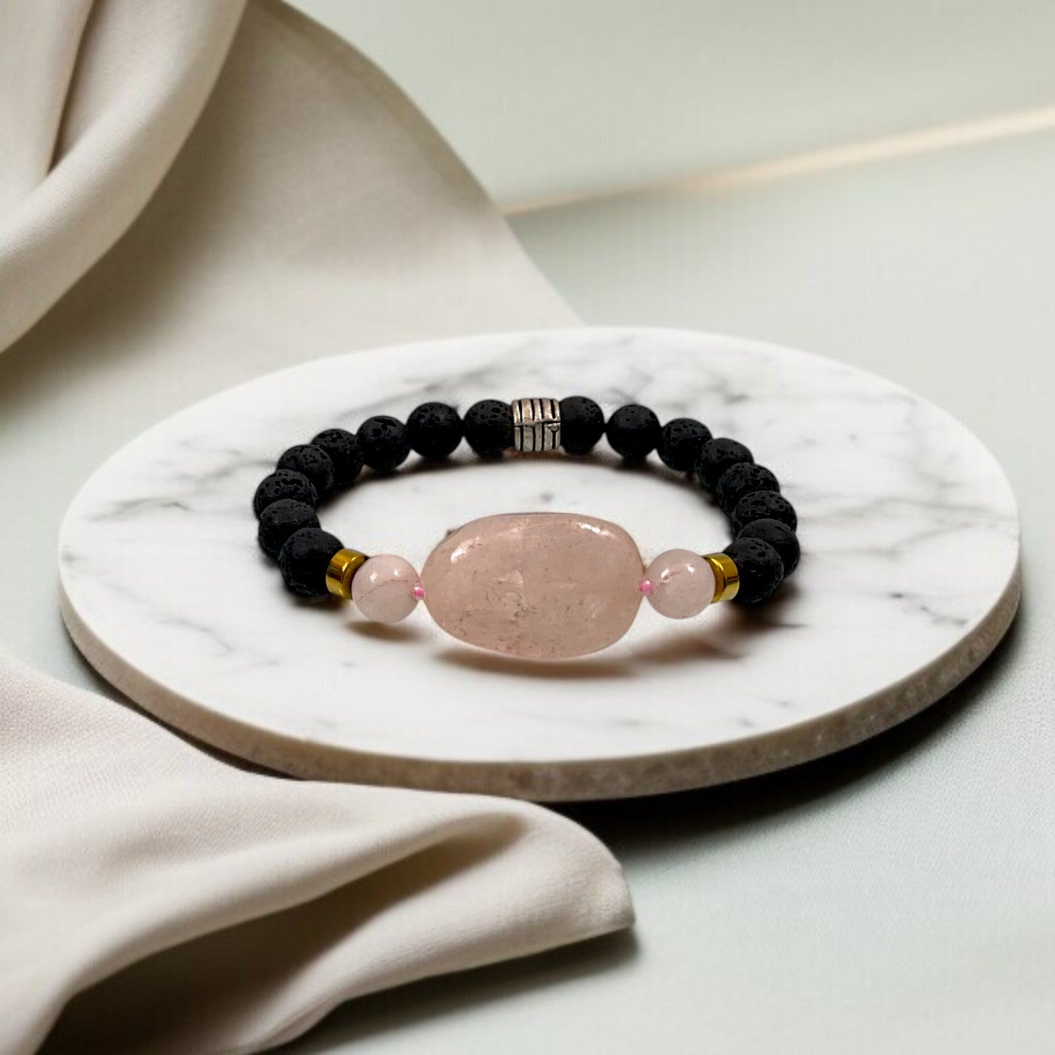 Rose Quartz, Lava & Hematite Forever relationship bracelet 8mm Beads