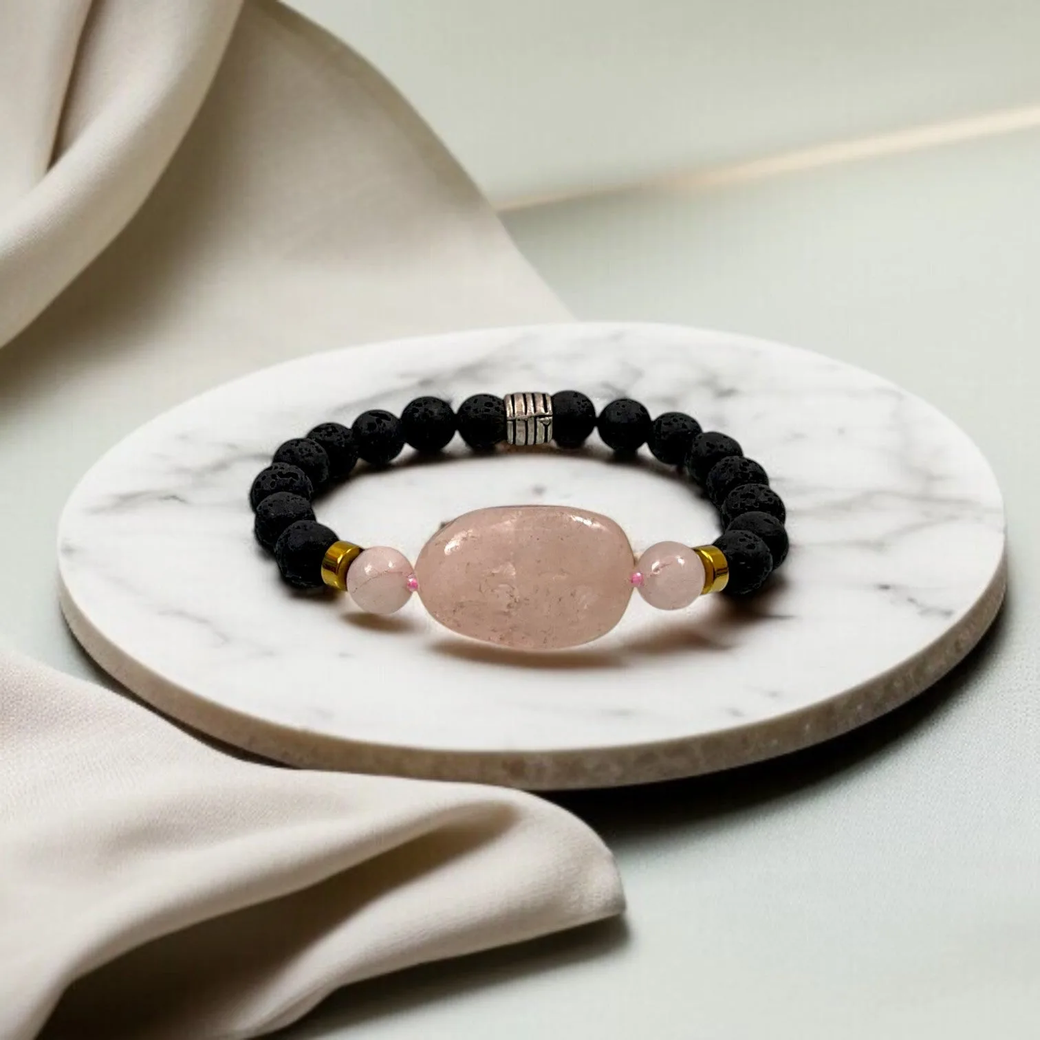Rose Quartz, Lava & Hematite Forever relationship bracelet 8mm Beads