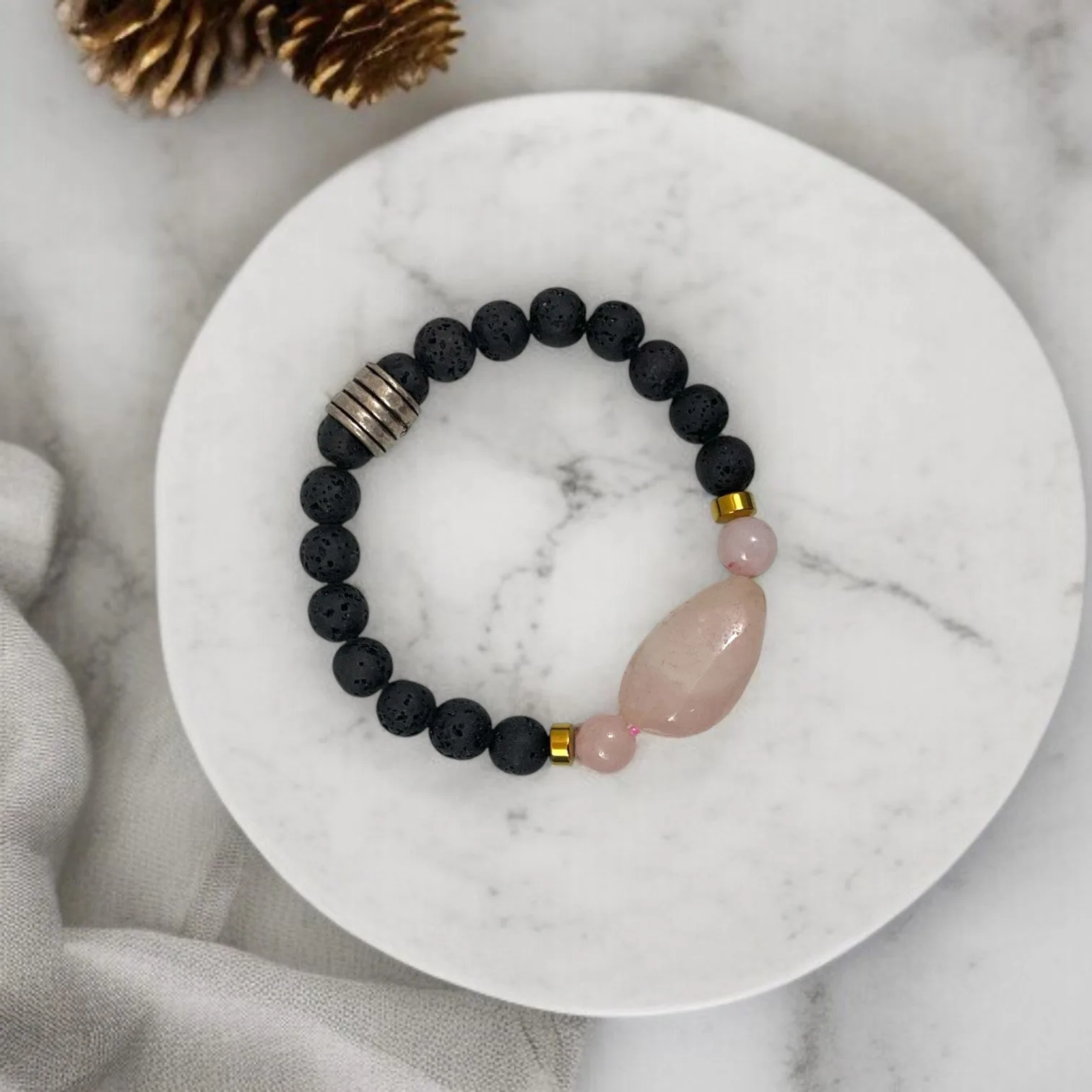 Rose Quartz, Lava & Hematite Forever relationship bracelet 8mm Beads
