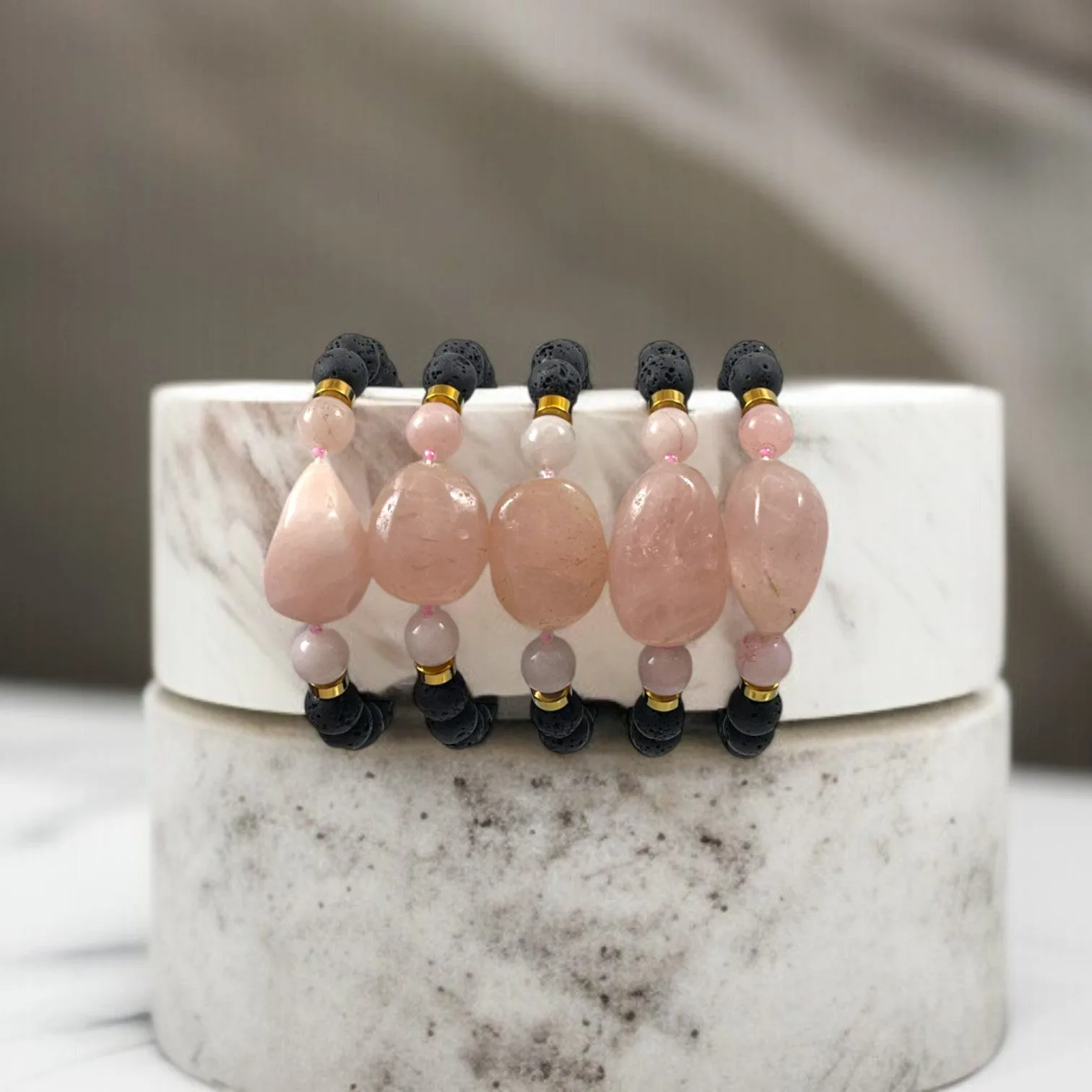 Rose Quartz, Lava & Hematite Forever relationship bracelet 8mm Beads