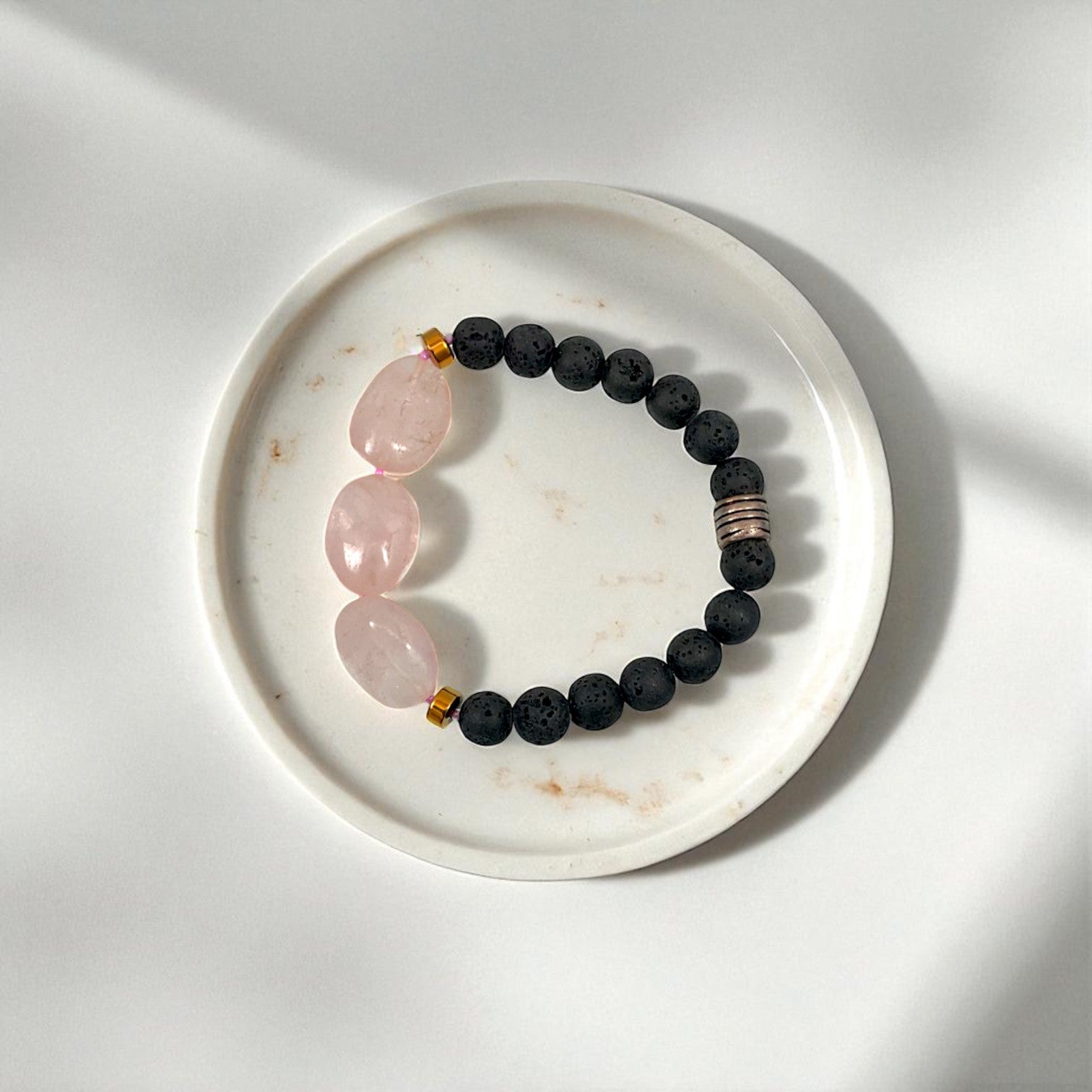 Rose Quartz, Lava & Hematite Forever relationship bracelet 8mm Beads