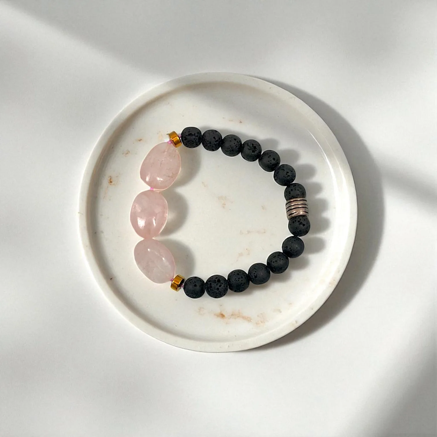 Rose Quartz, Lava & Hematite Forever relationship bracelet 8mm Beads