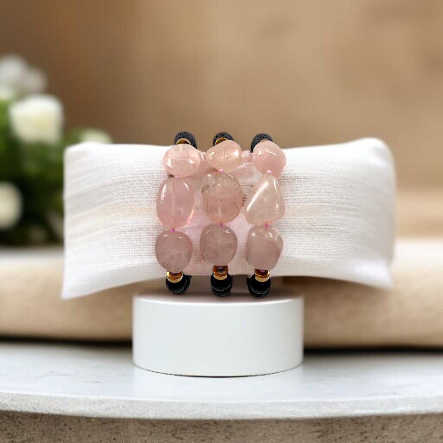 Rose Quartz, Lava & Hematite Forever relationship bracelet 8mm Beads