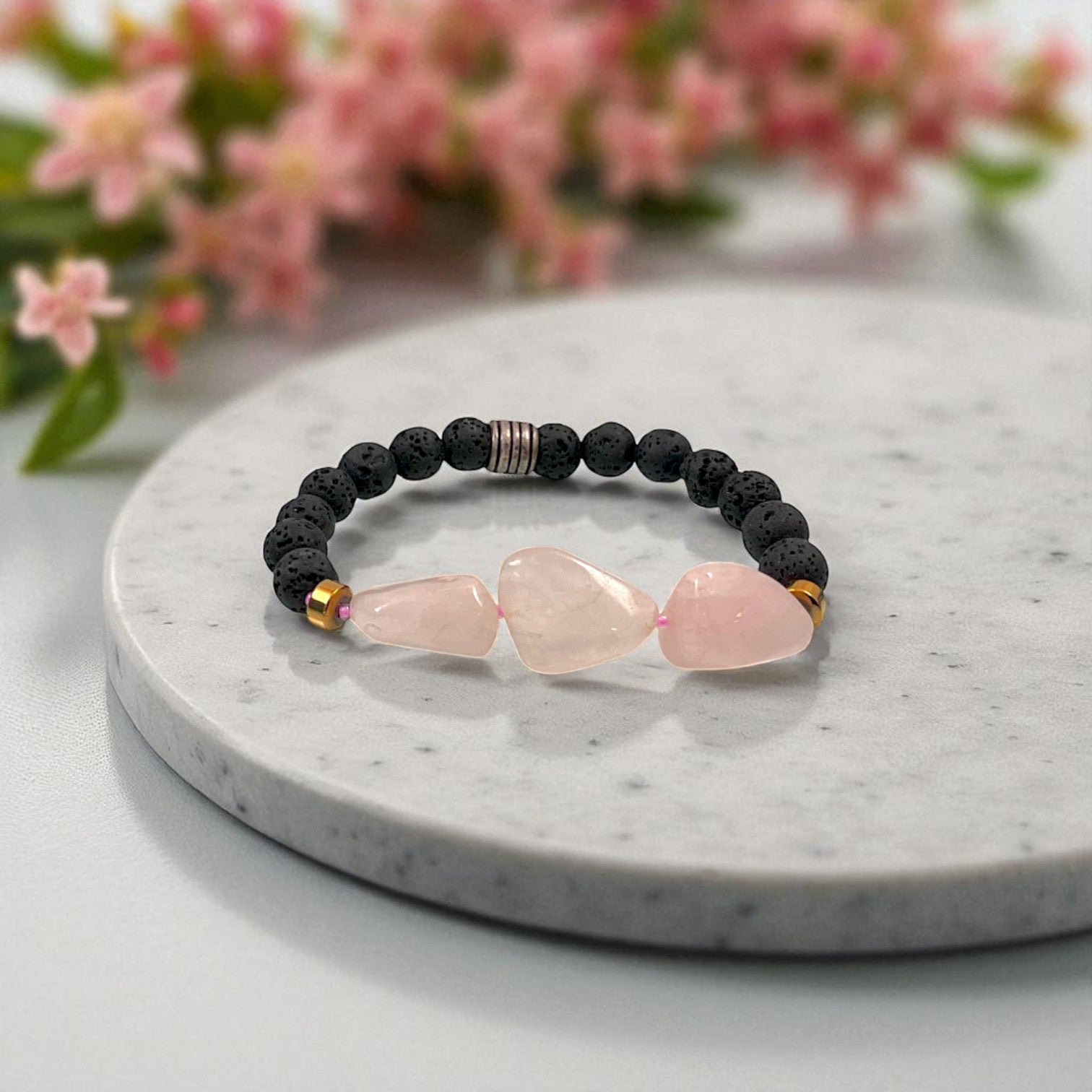 Rose Quartz, Lava & Hematite Forever relationship bracelet 8mm Beads