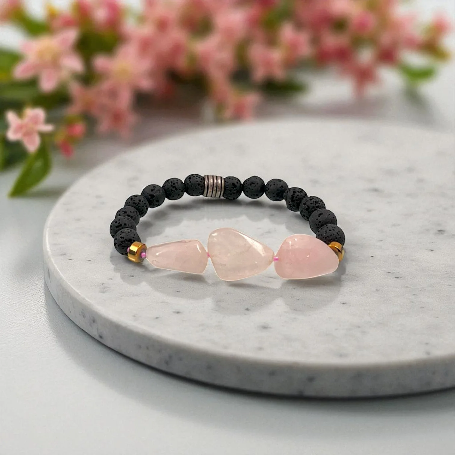 Rose Quartz, Lava & Hematite Forever relationship bracelet 8mm Beads