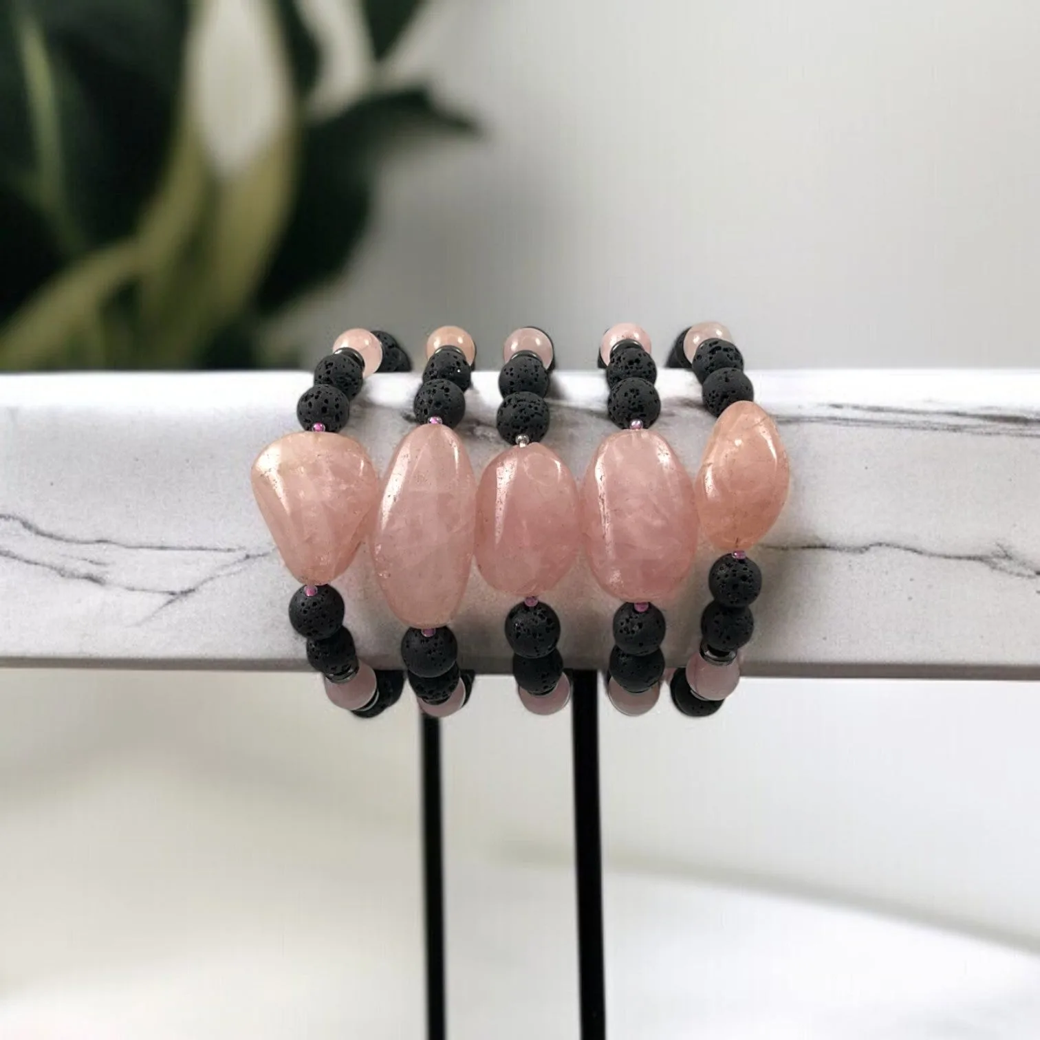 Rose Quartz, Lava & Hematite Forever relationship bracelet 8mm Beads