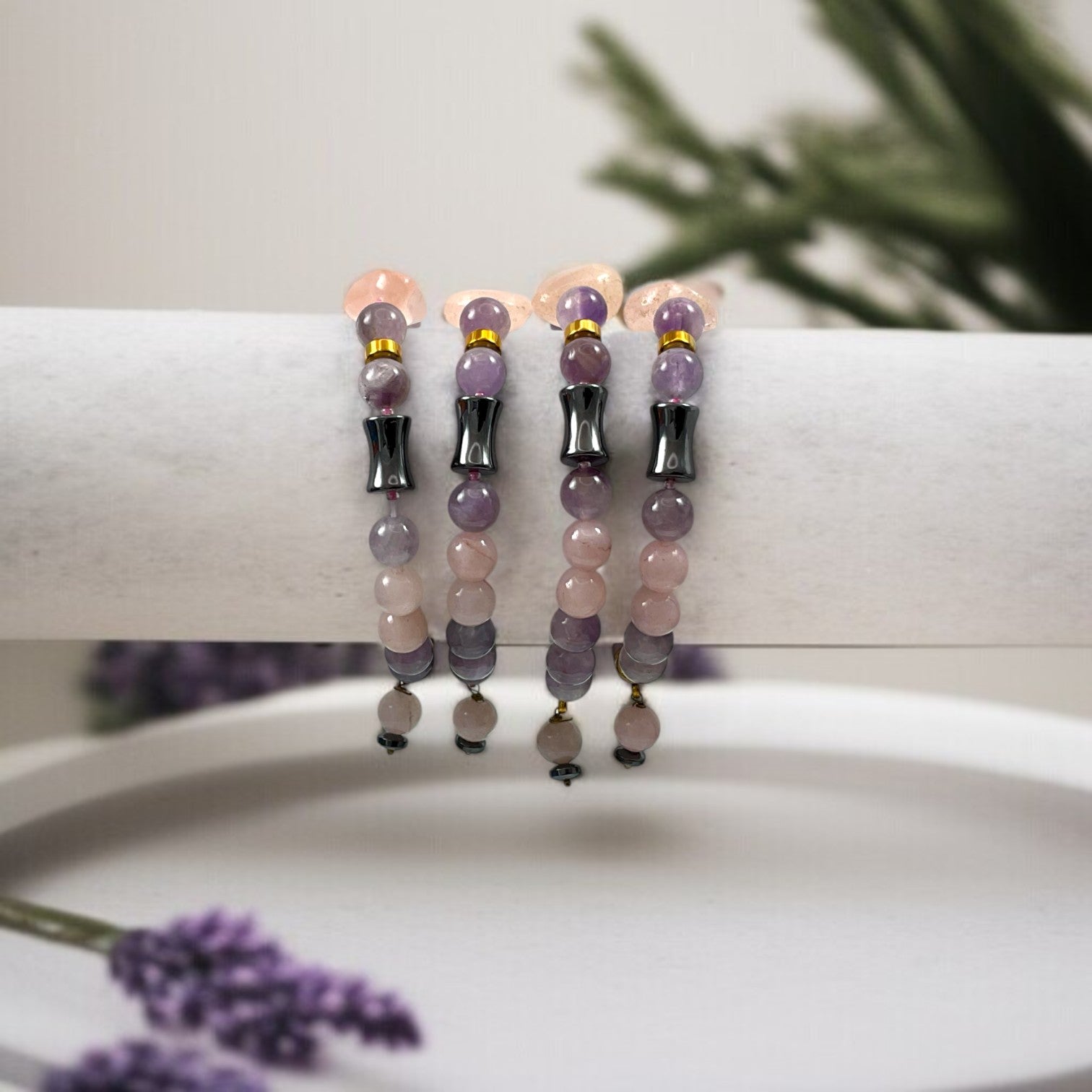 Rose Quartz, Amethyst & Hematite Bracelet 8 mm Beads
