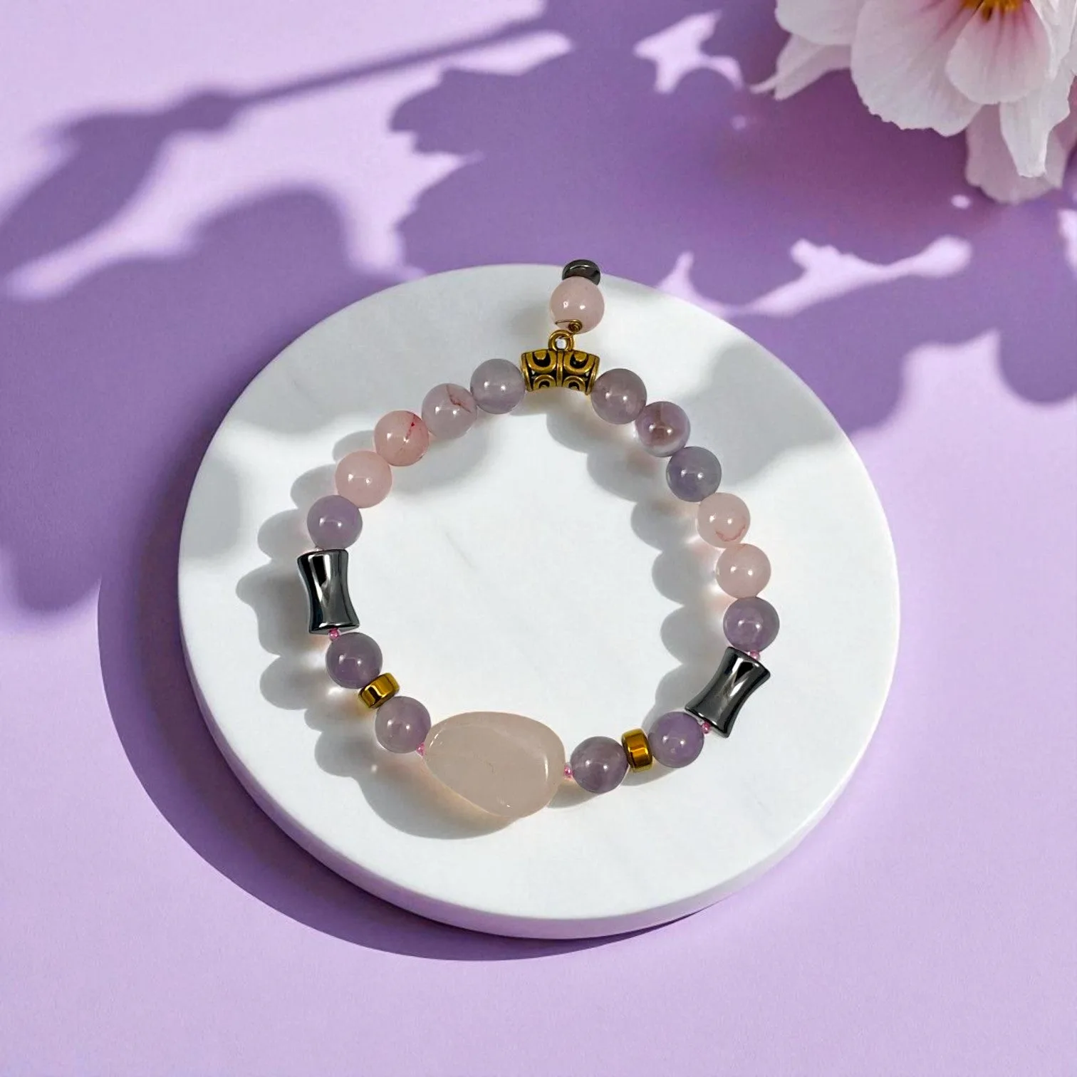 Rose Quartz, Amethyst & Hematite Bracelet 8 mm Beads