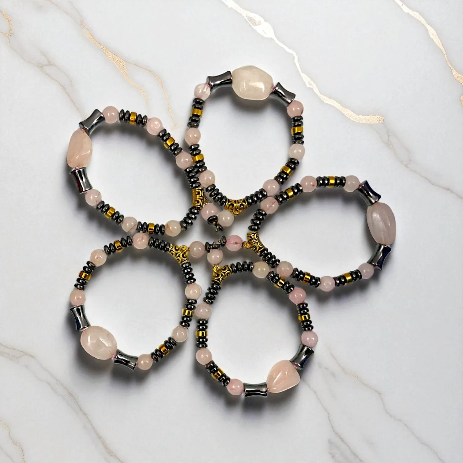 Rose Quartz with Hematite Bracelet