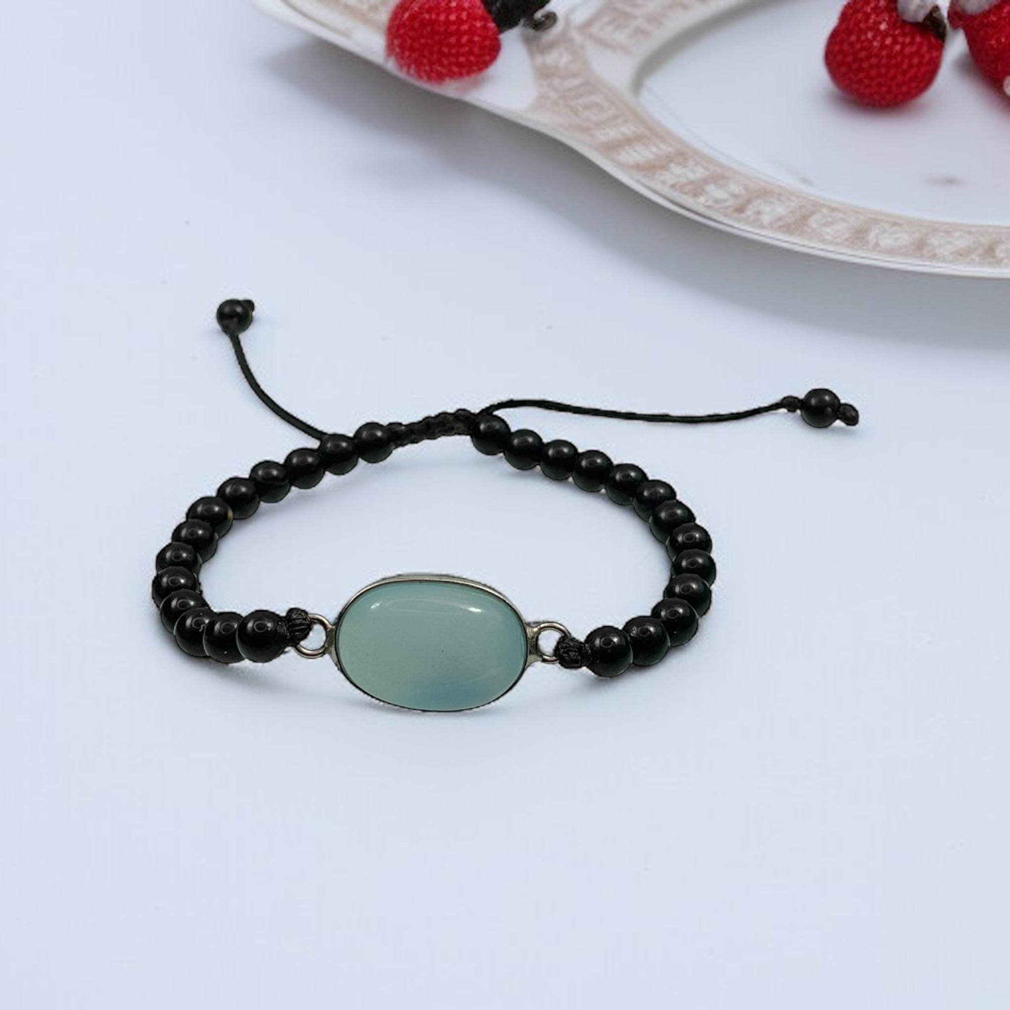 Blue Chalcedony & Black Agate Healing Bracelet