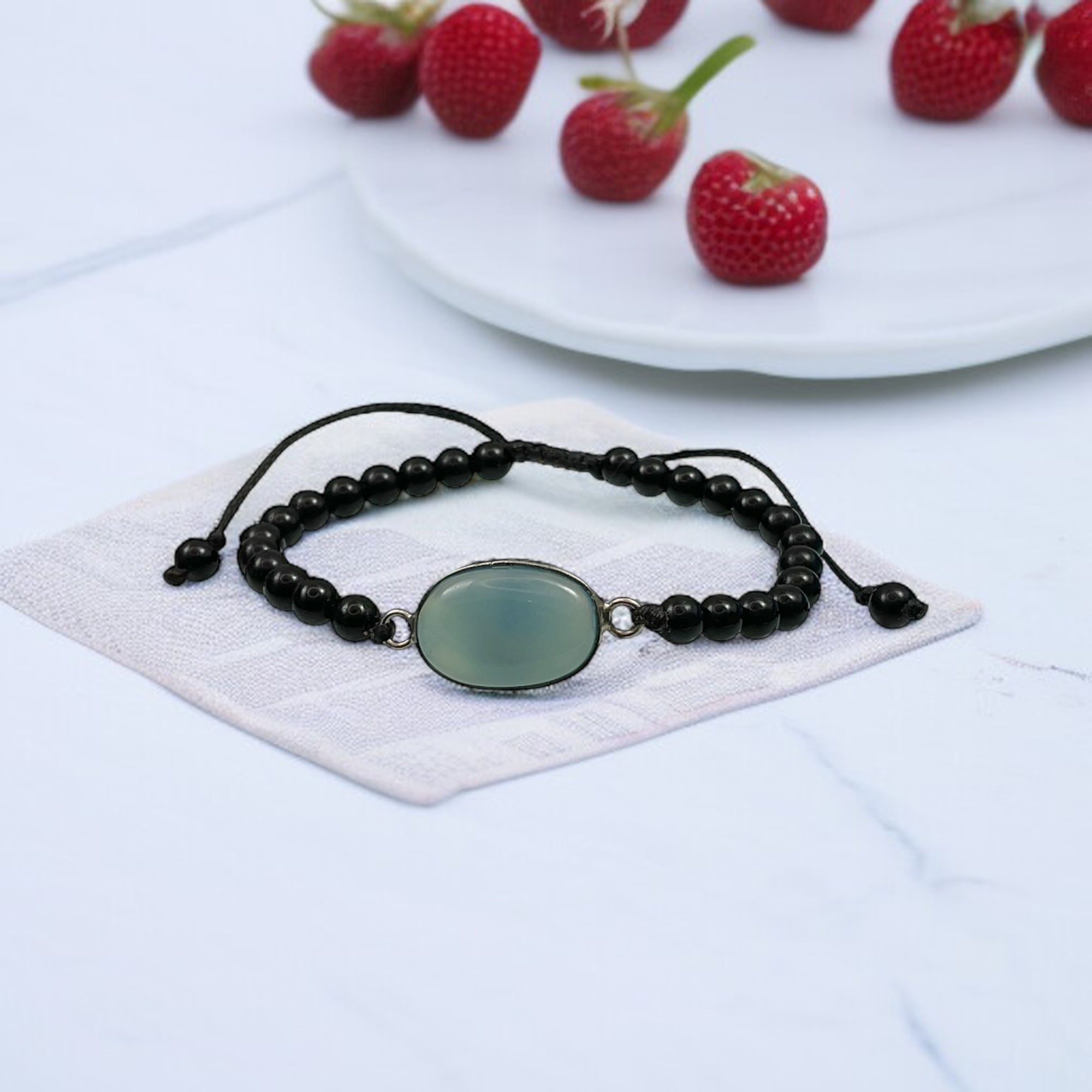Blue Chalcedony & Black Agate Healing Bracelet