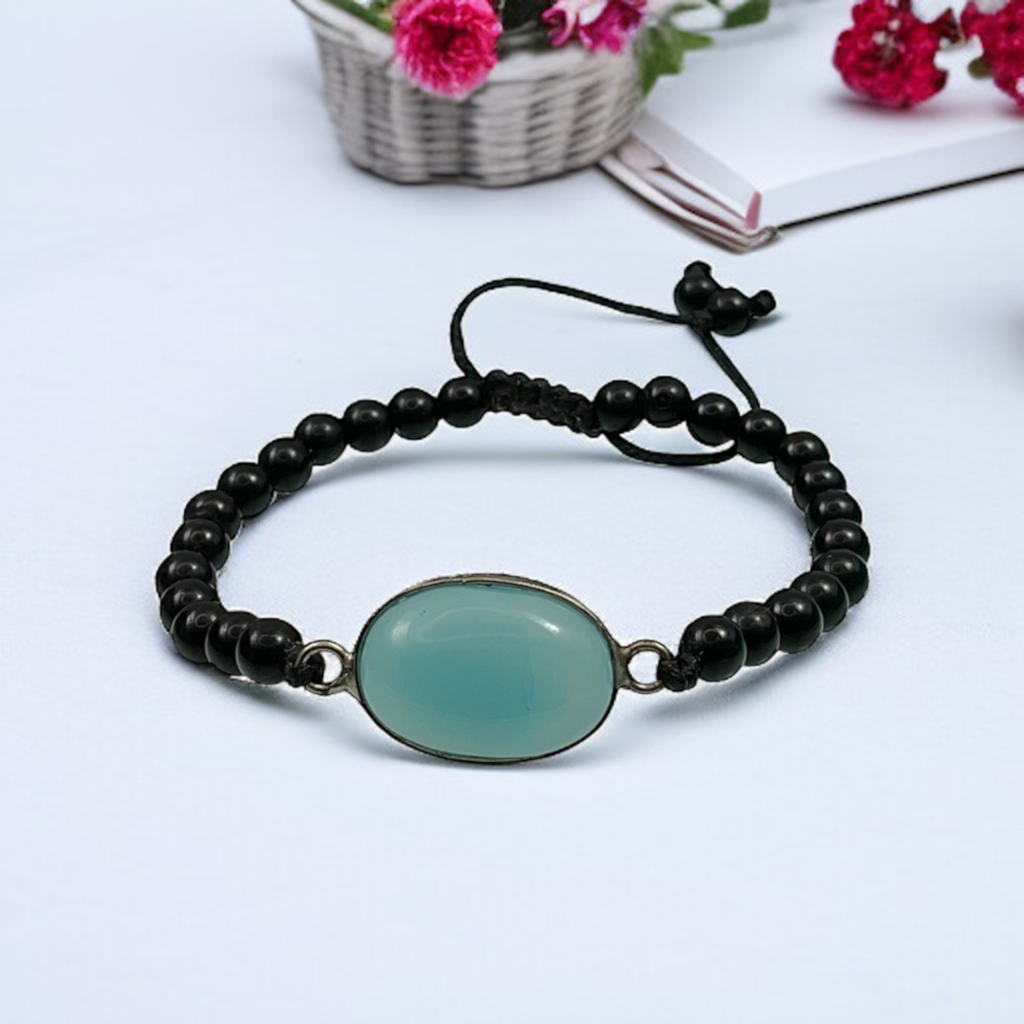 Blue Chalcedony & Black Agate Healing Bracelet