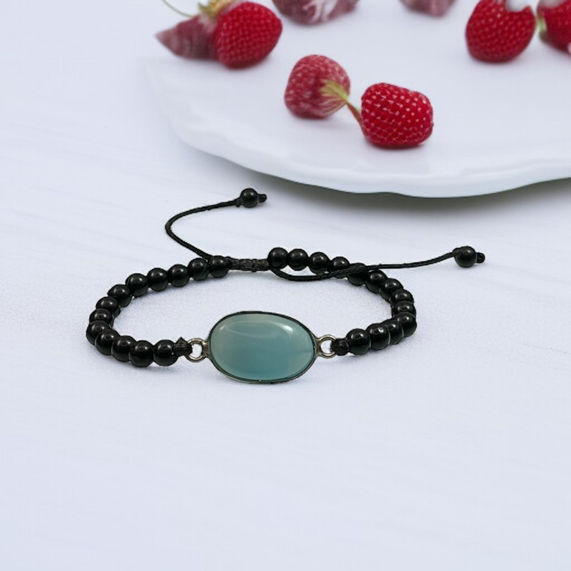 Blue Chalcedony & Black Agate Healing Bracelet