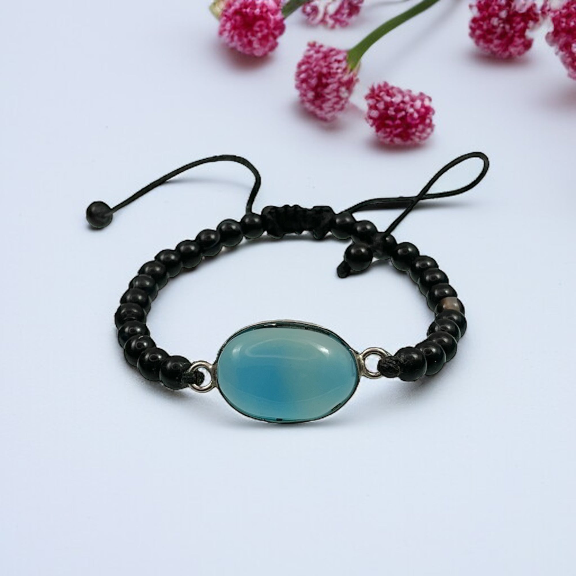 Blue Chalcedony & Black Agate Healing Bracelet