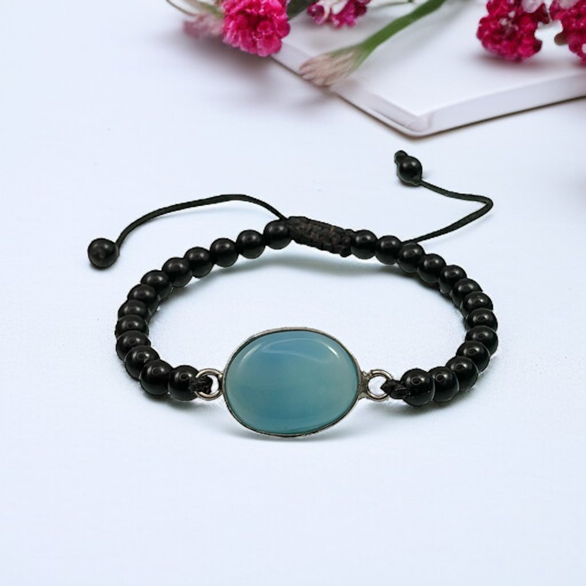 Blue Chalcedony & Black Agate Healing Bracelet