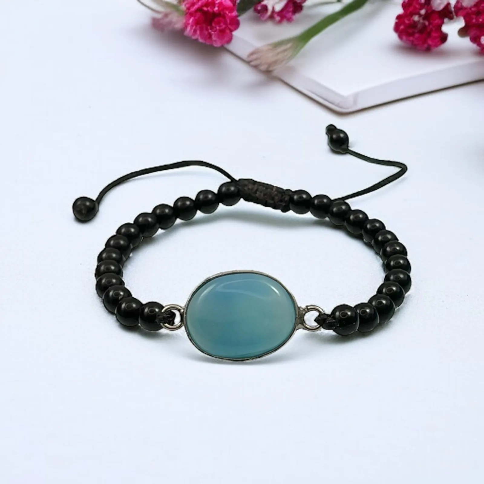 Blue Chalcedony & Black Agate Healing Bracelet