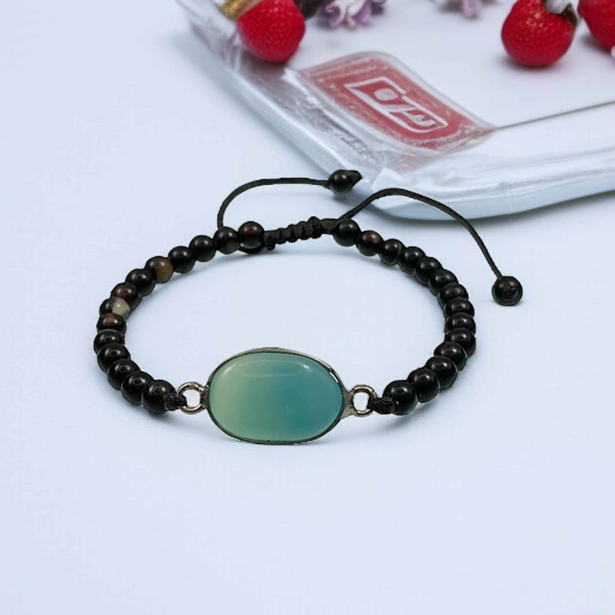 Blue Chalcedony & Black Agate Healing Bracelet