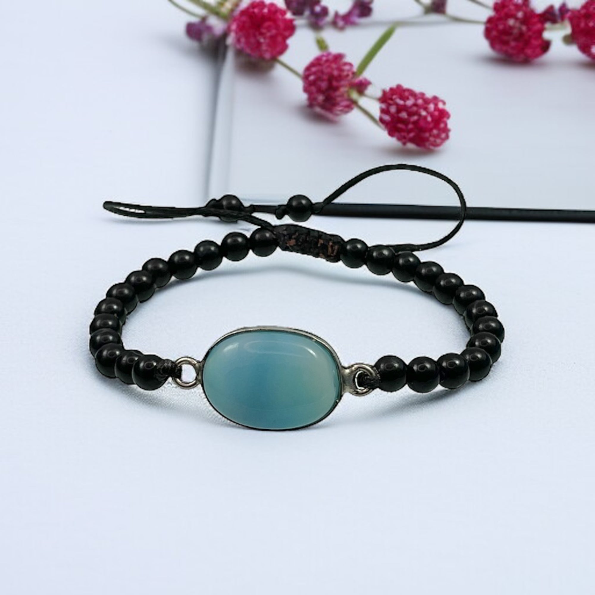 Blue Chalcedony & Black Agate Healing Bracelet