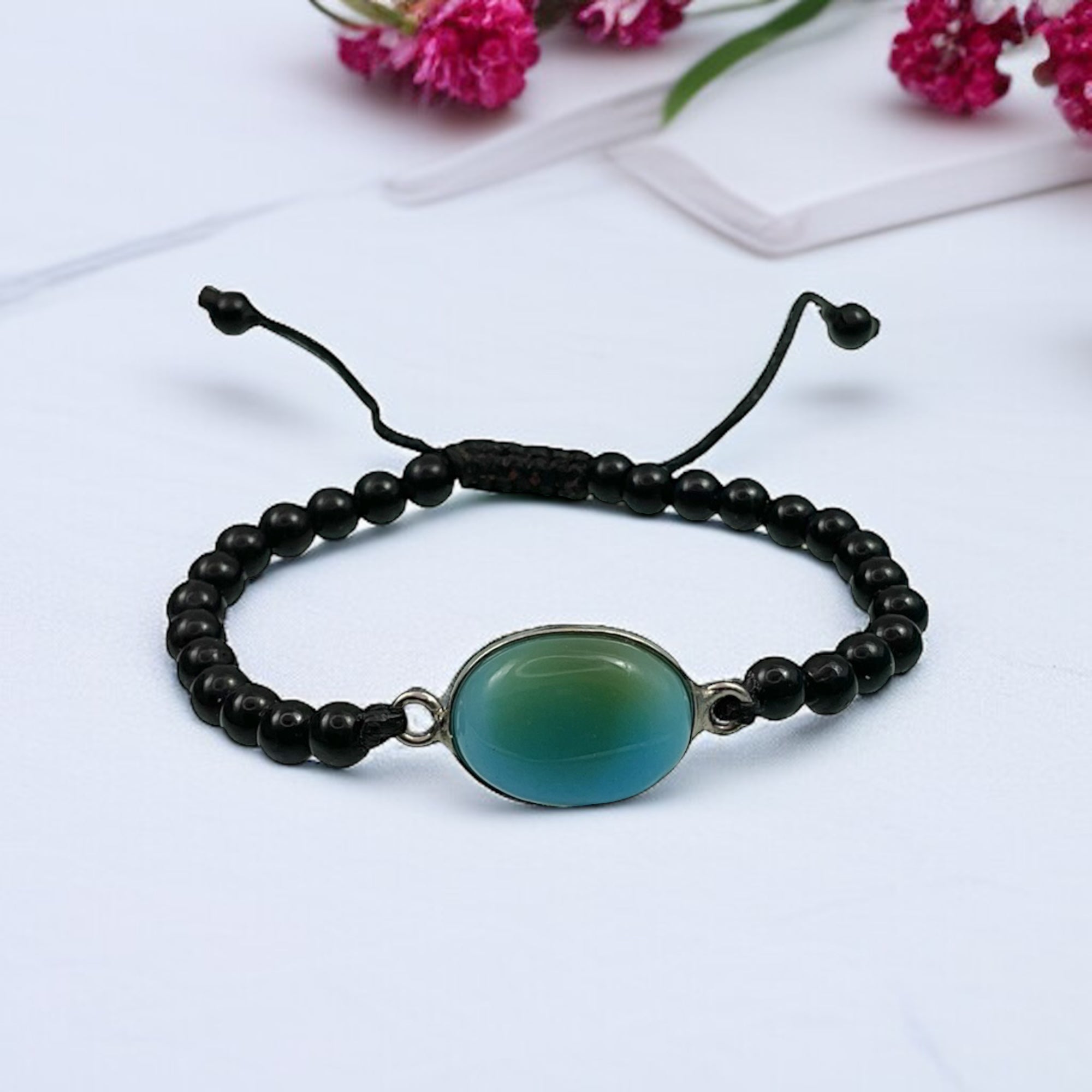 Blue Chalcedony & Black Agate Healing Bracelet