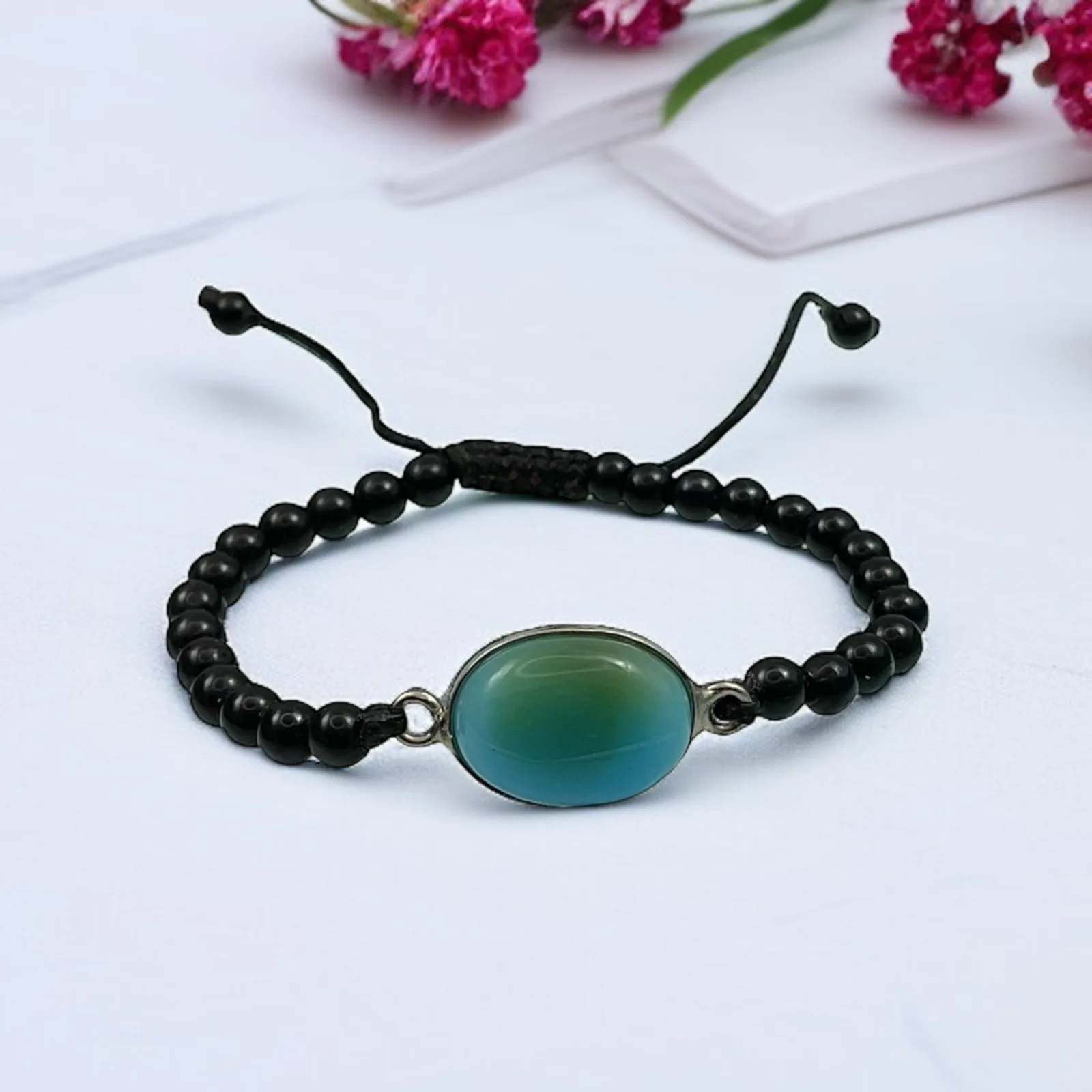 Blue Chalcedony & Black Agate Healing Bracelet
