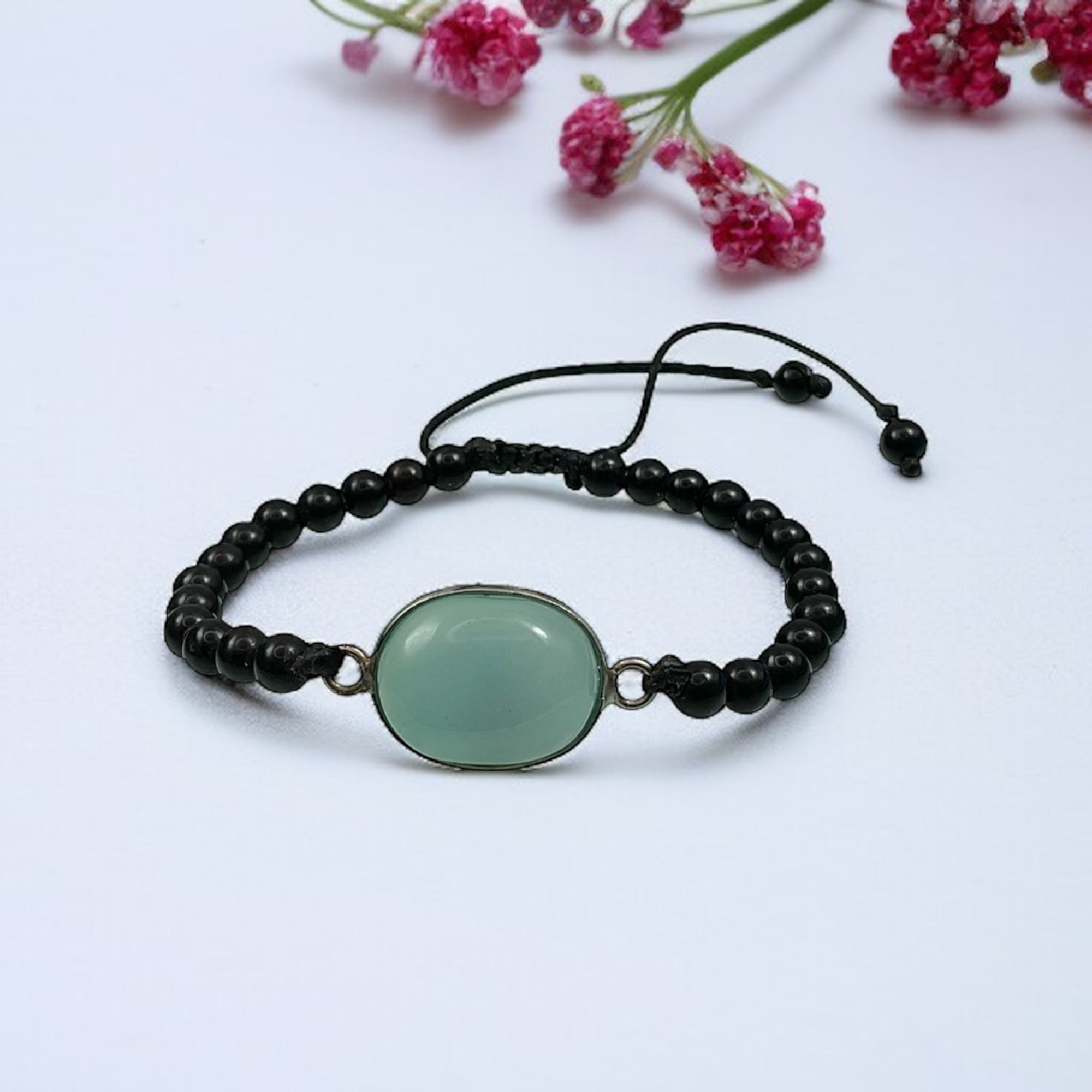 Blue Chalcedony & Black Agate Healing Bracelet