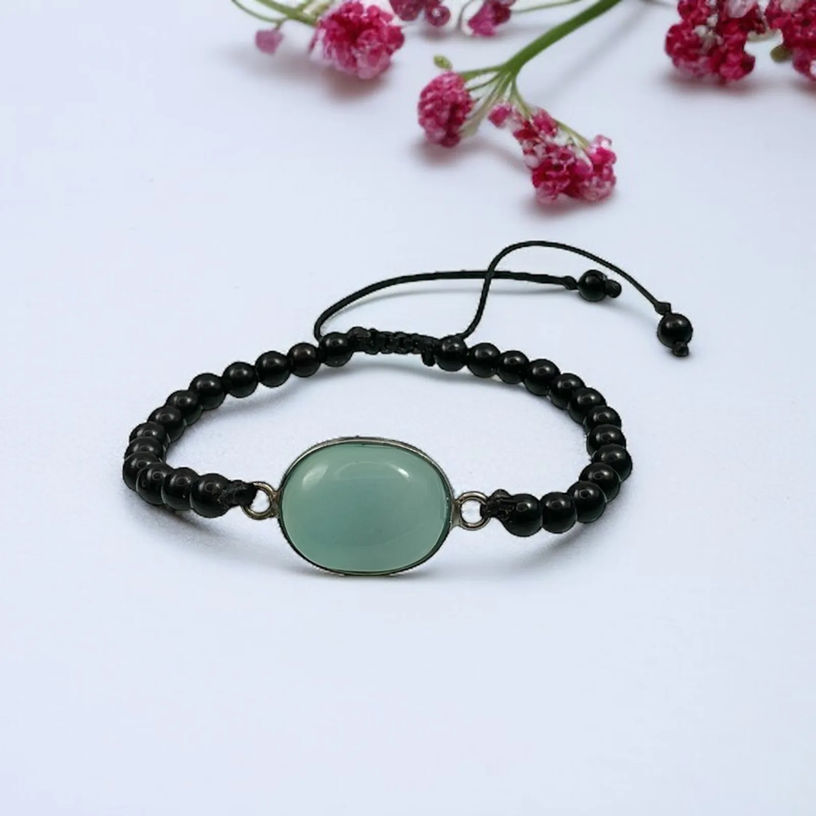 Blue Chalcedony & Black Agate Healing Bracelet