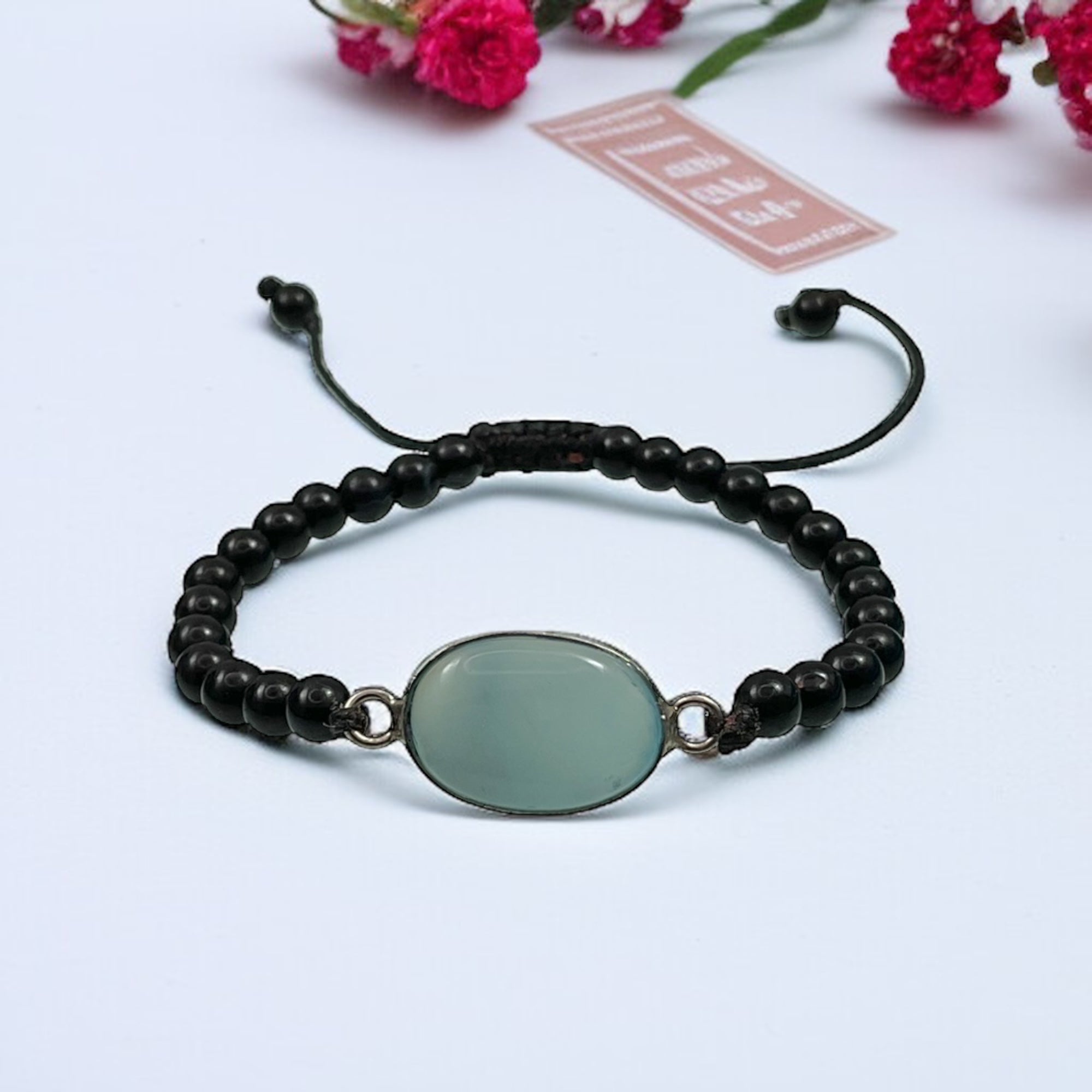 Blue Chalcedony & Black Agate Healing Bracelet