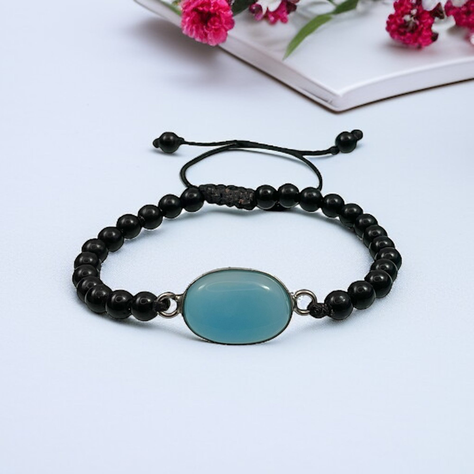 Blue Chalcedony & Black Agate Healing Bracelet