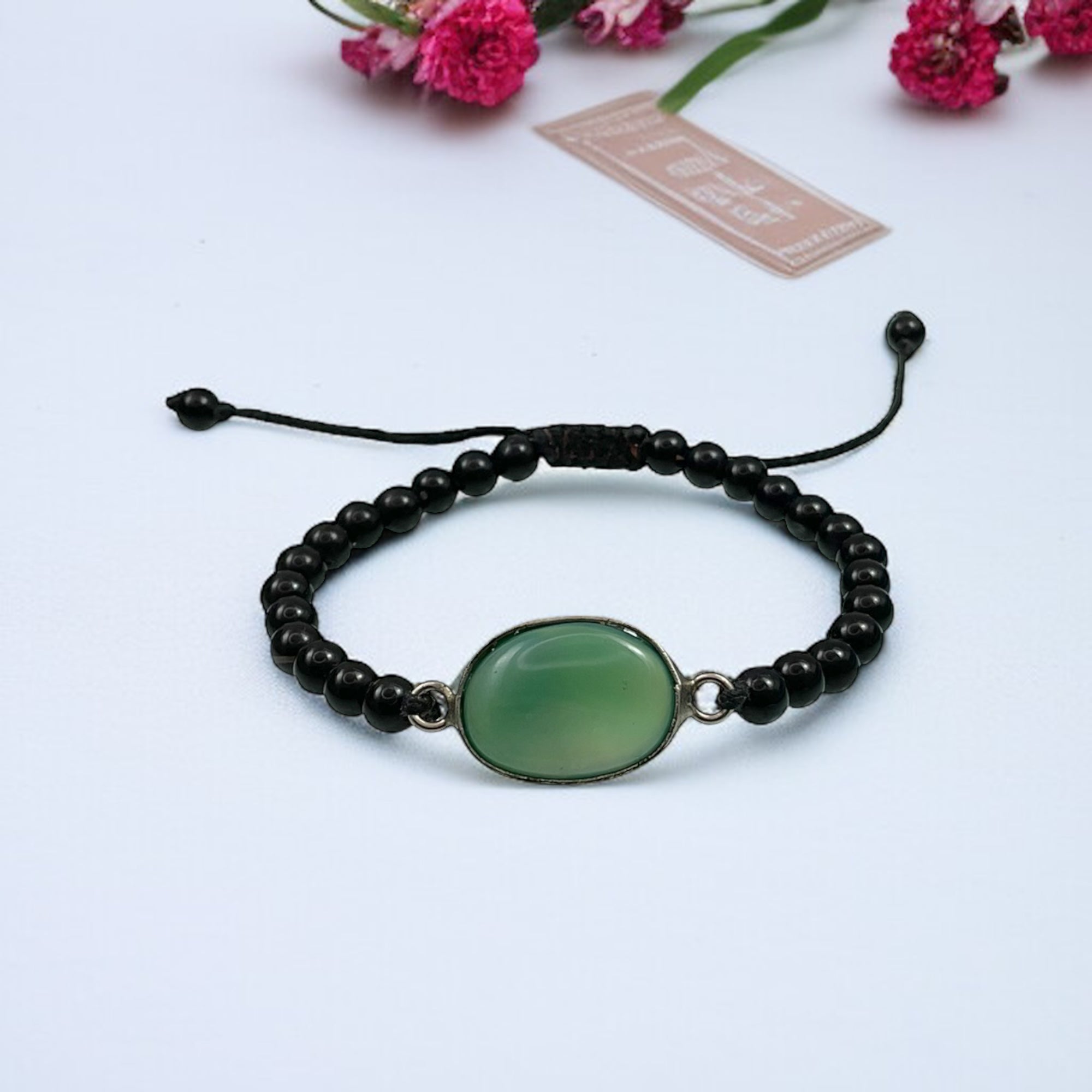 Blue Chalcedony & Black Agate Healing Bracelet