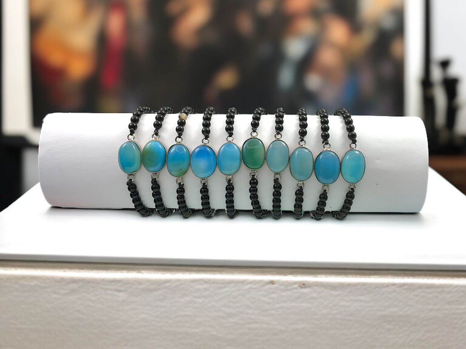 Blue Chalcedony & Black Agate Healing Bracelet