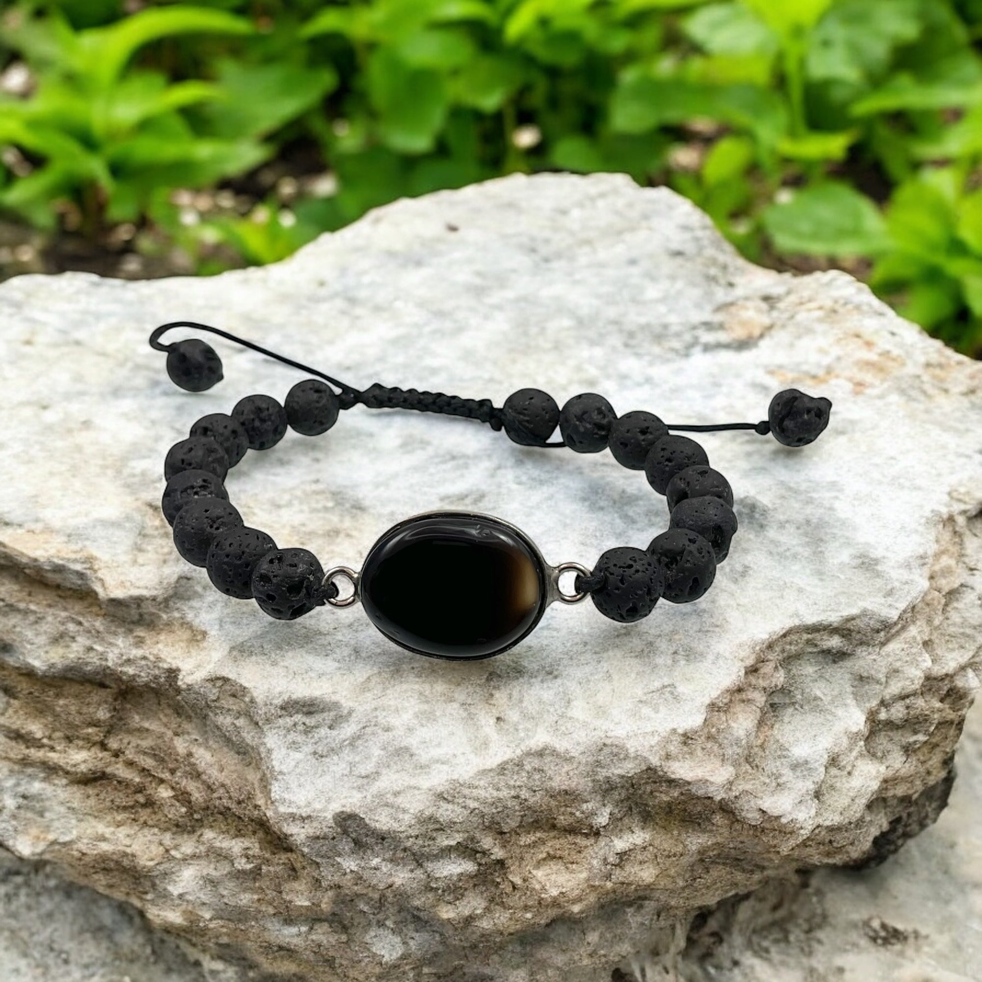 Black Agate & Lava Stone Bracelet