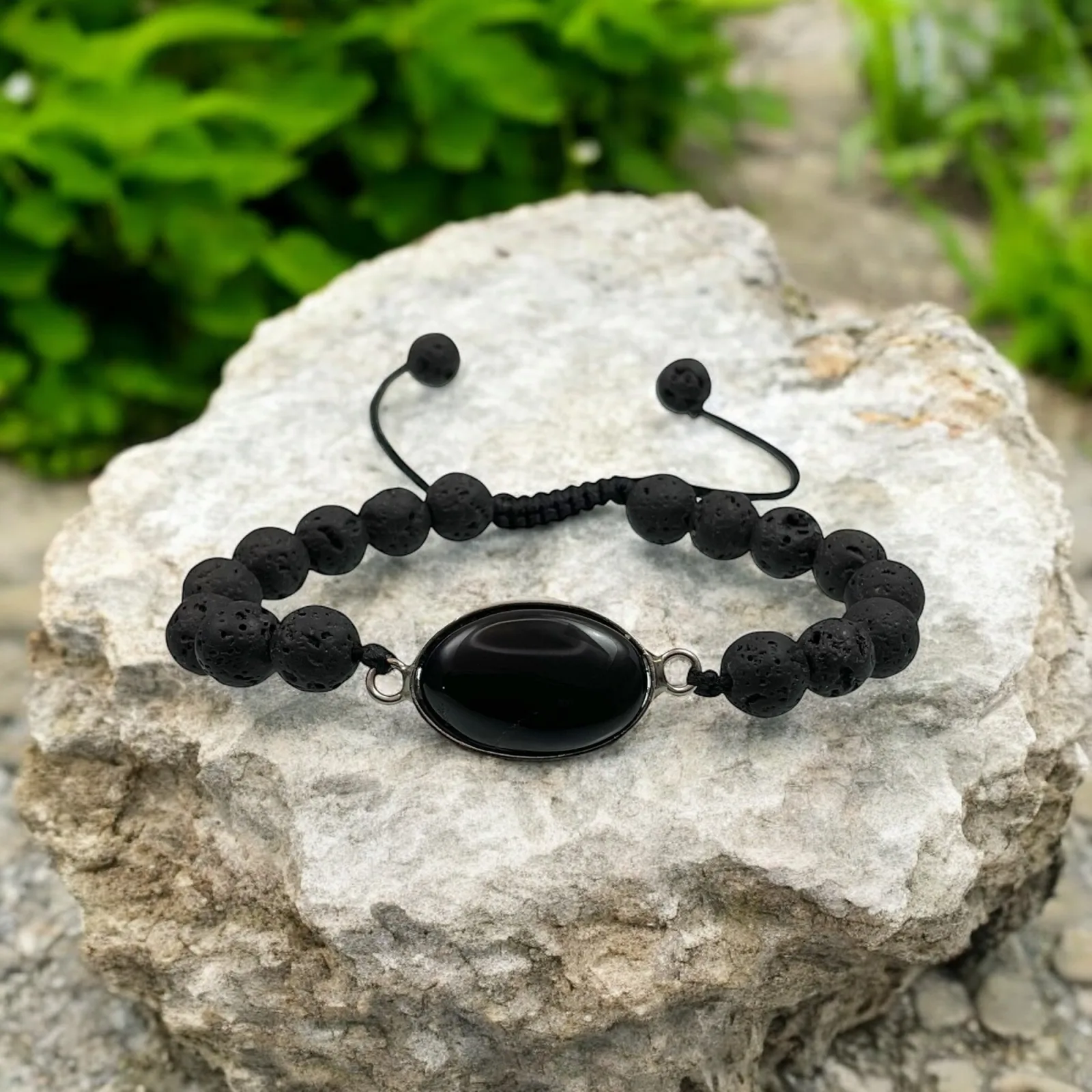 Black Agate & Lava Stone Bracelet