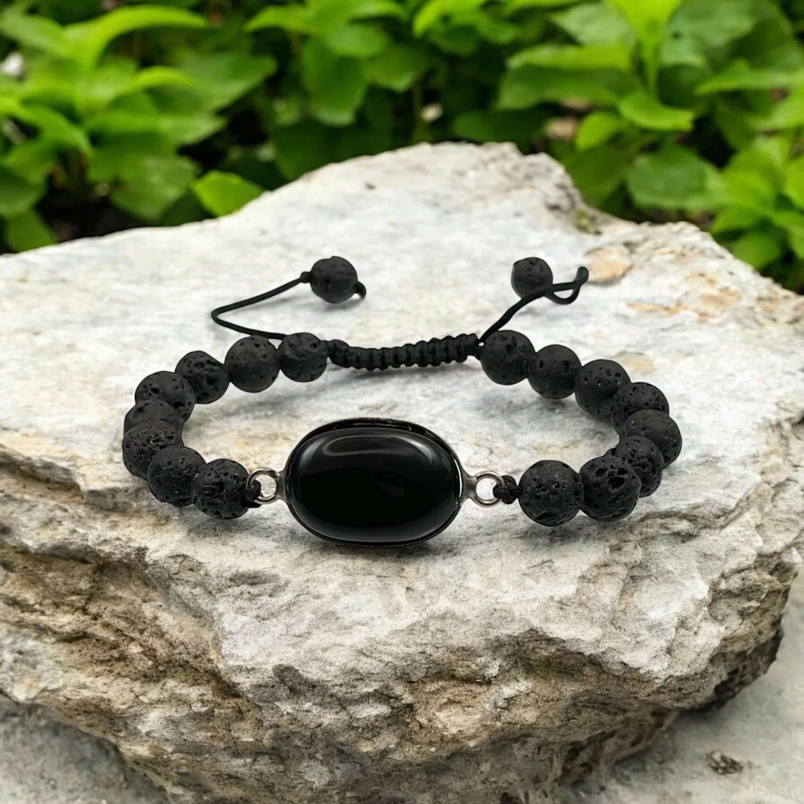 Black Agate & Lava Stone Bracelet