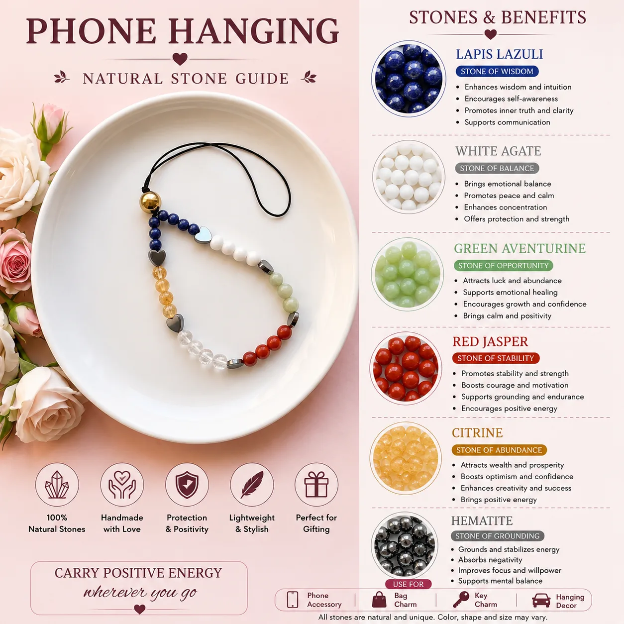 Natural Healing Stone Phone Hanging